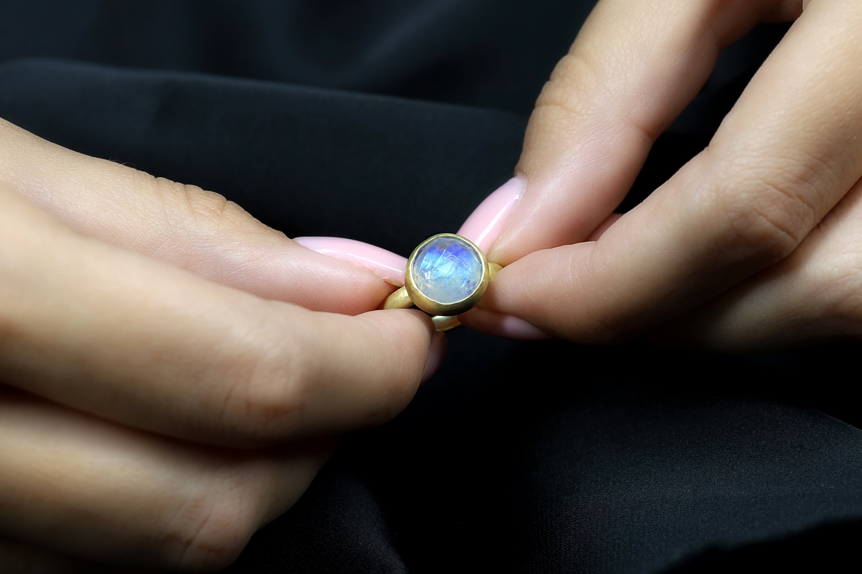 Circular 925 Sterling Silver Rainbow Moonstone Bezel Ring Rings Anemone Limited