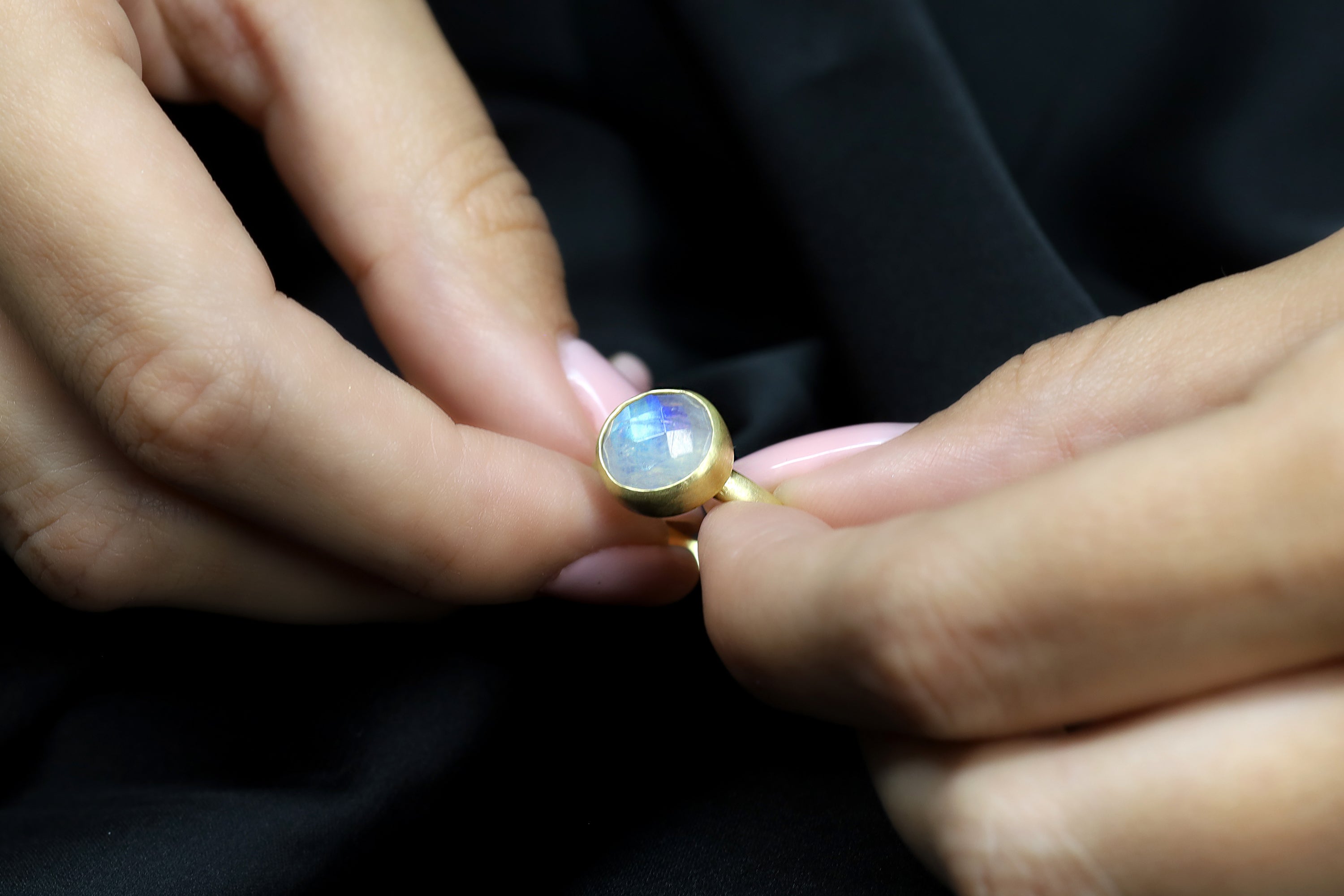 Circular 925 Sterling Silver Rainbow Moonstone Bezel Ring Rings Anemone Limited