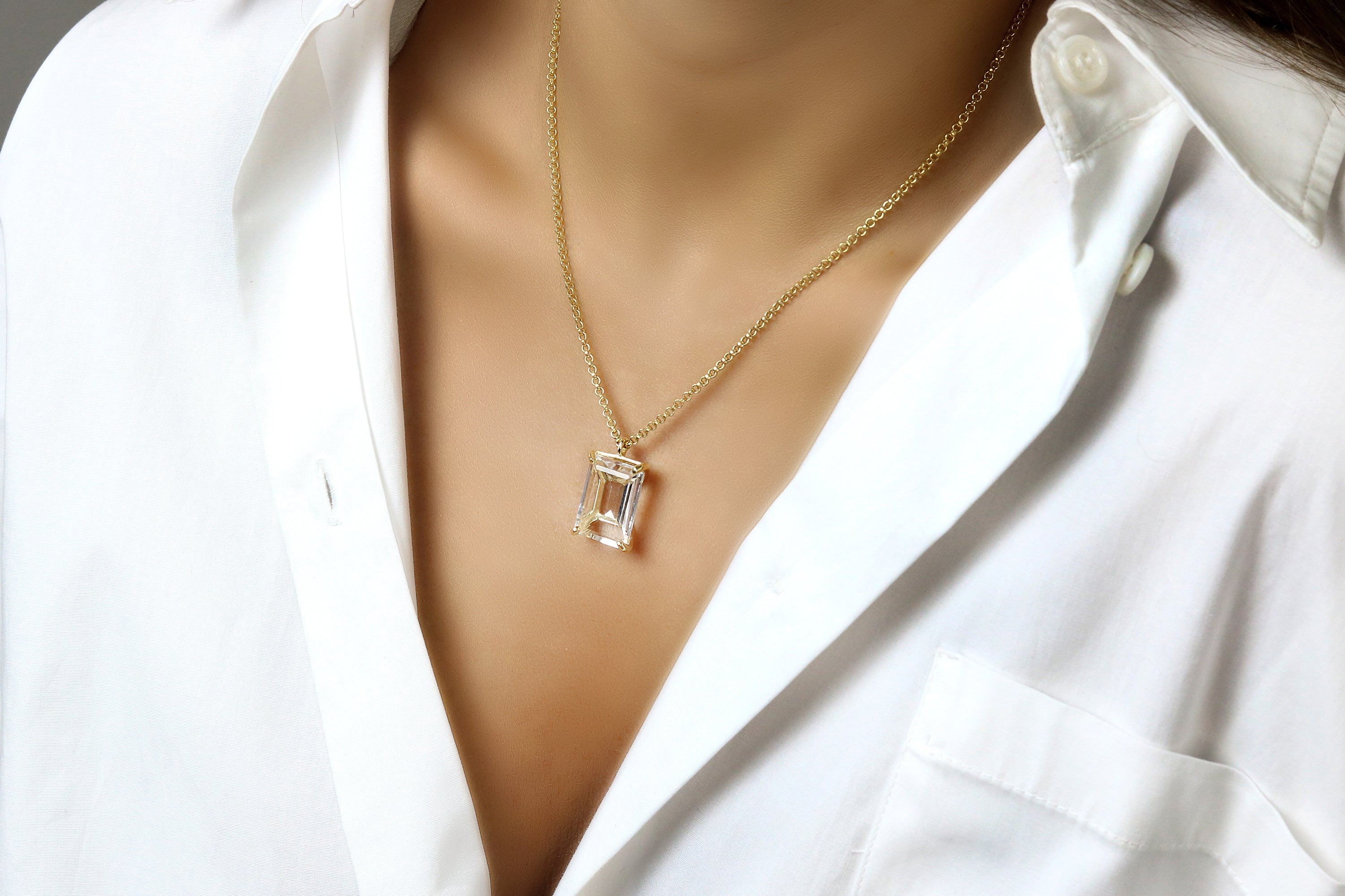 Glam Rectangular Clear Quartz Necklace necklaces Anemone Jewelry