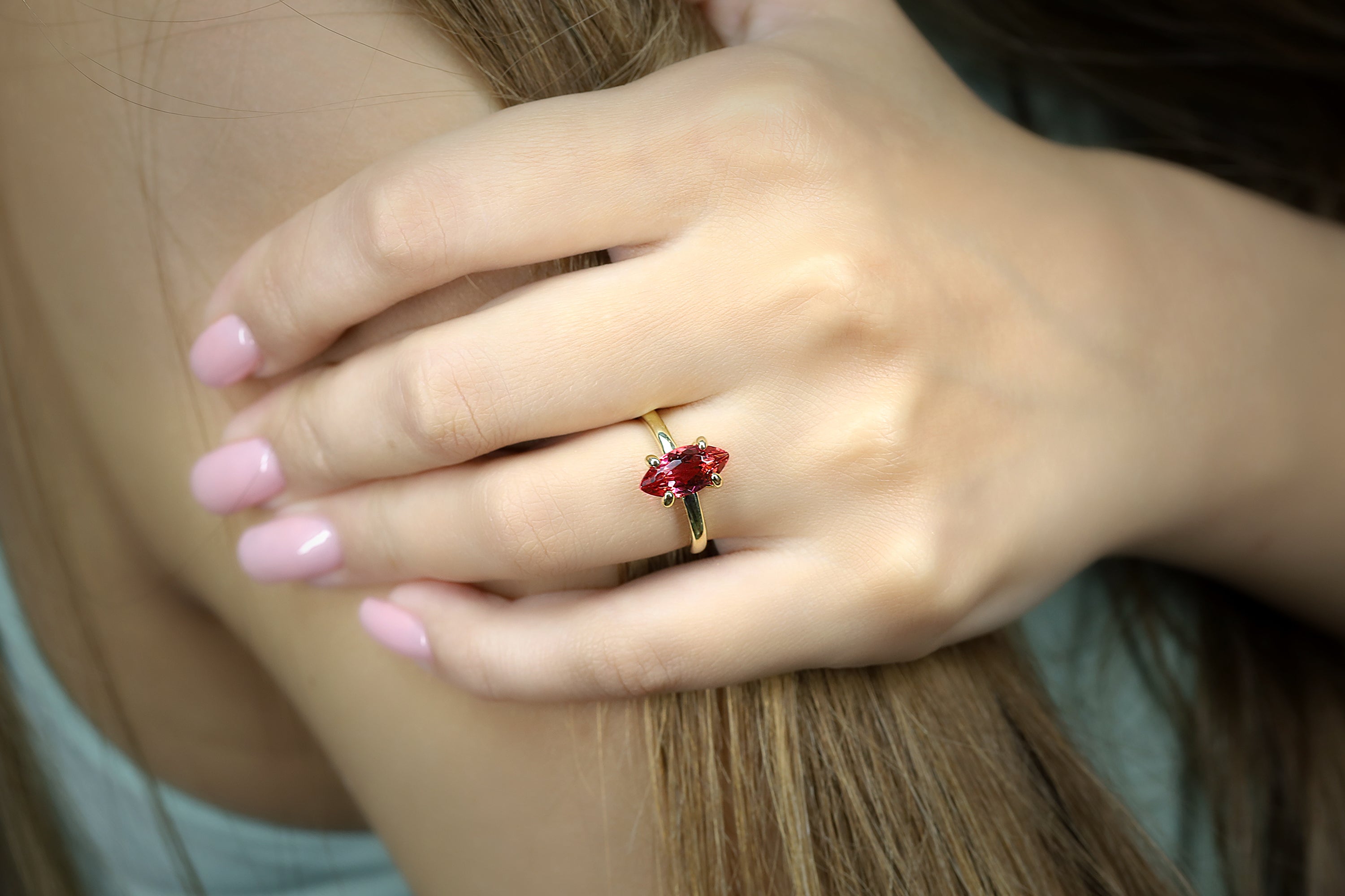 Vertical Setting Pink Tourmaline Solid Gold Ring Rings Anemone Unique