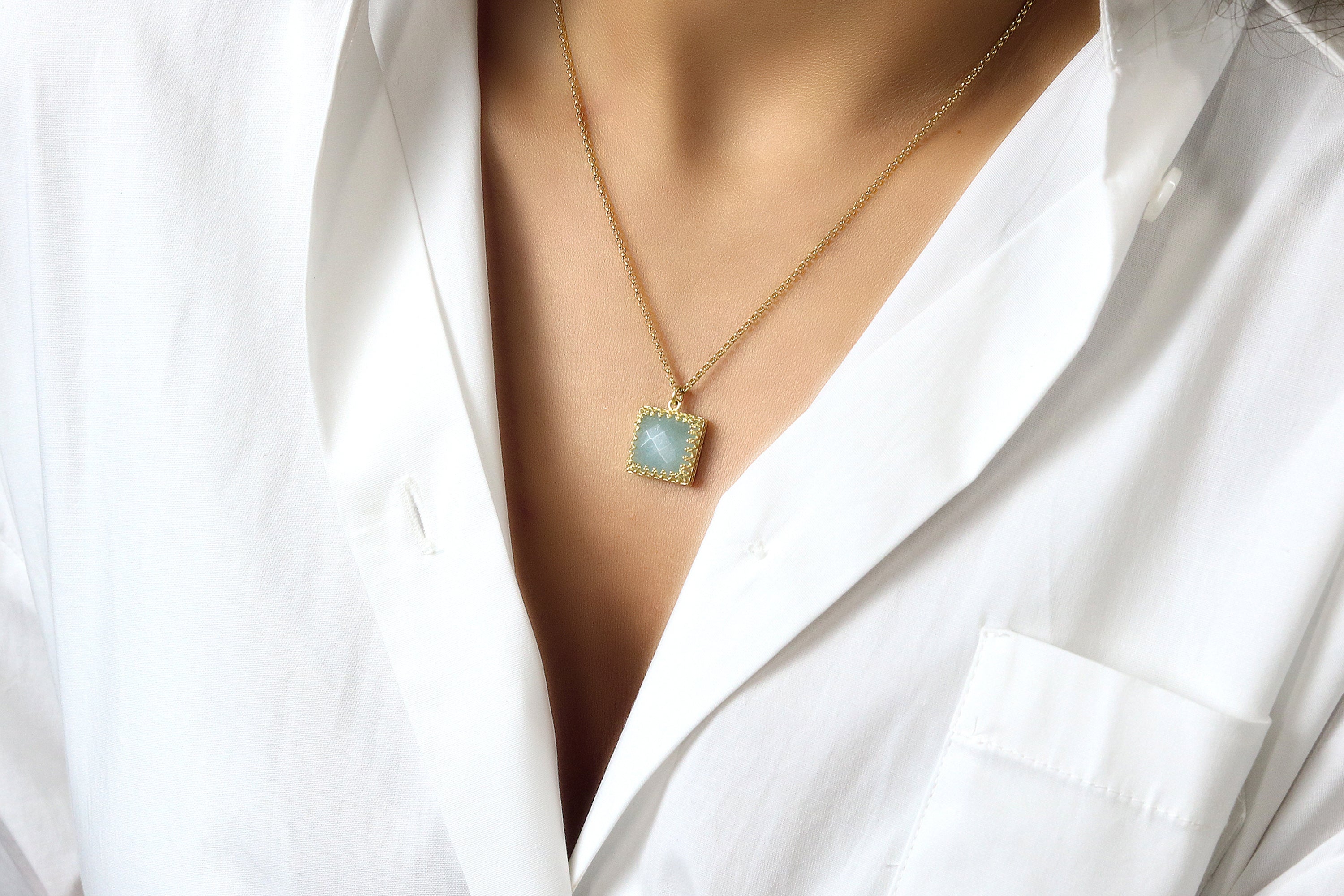 Delicate Aquamarine Pendant Gold Necklace necklaces Anemone Jewelry