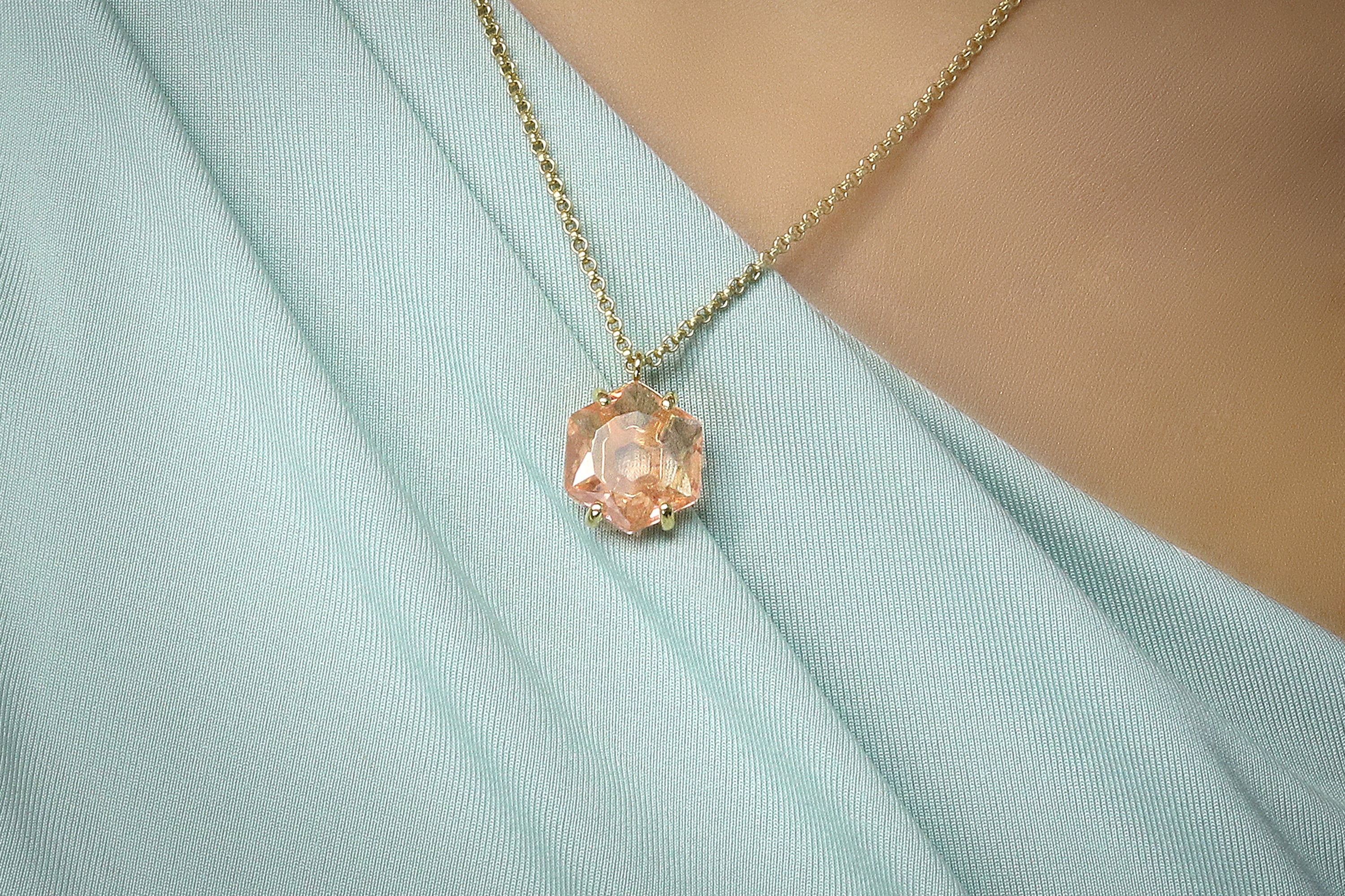 Amazing Hexagon Morganite Necklace in Gold necklaces Anemone Jewelry