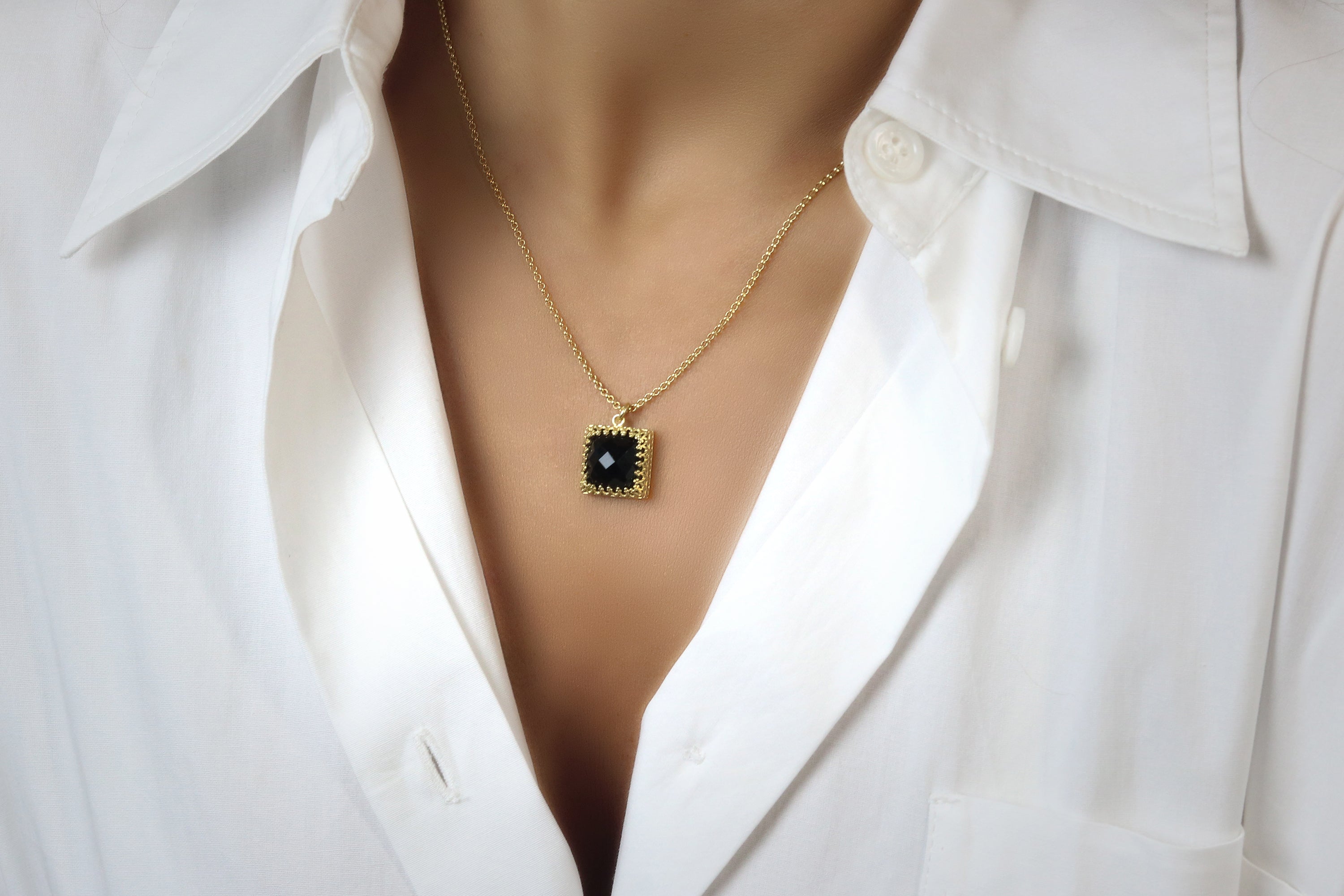 Square Black Onyx Necklace in 14k Gold necklaces Anemone Jewelry