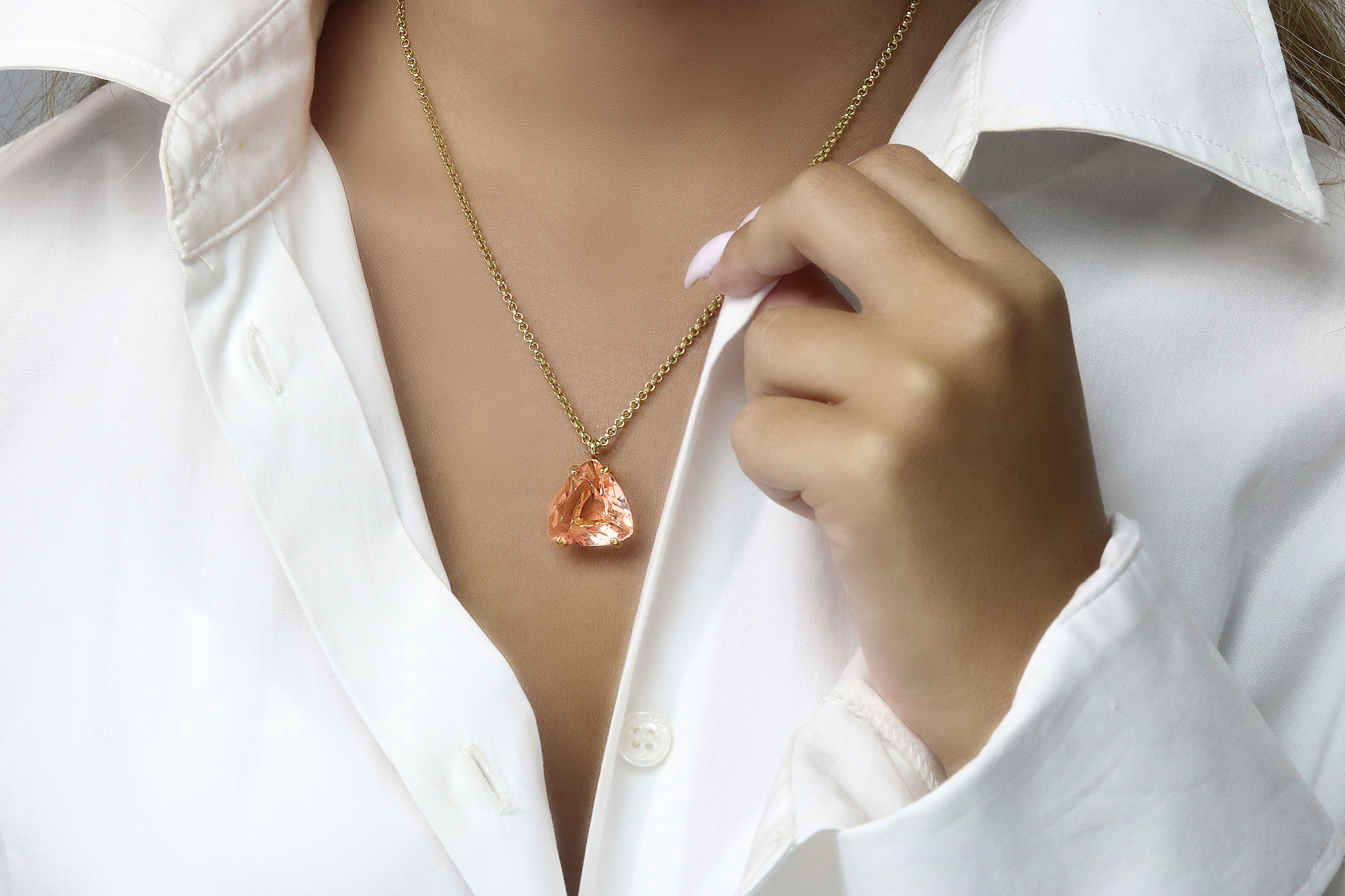 Stylish Triangle Morganite Gold Necklace necklaces Anemone Jewelry