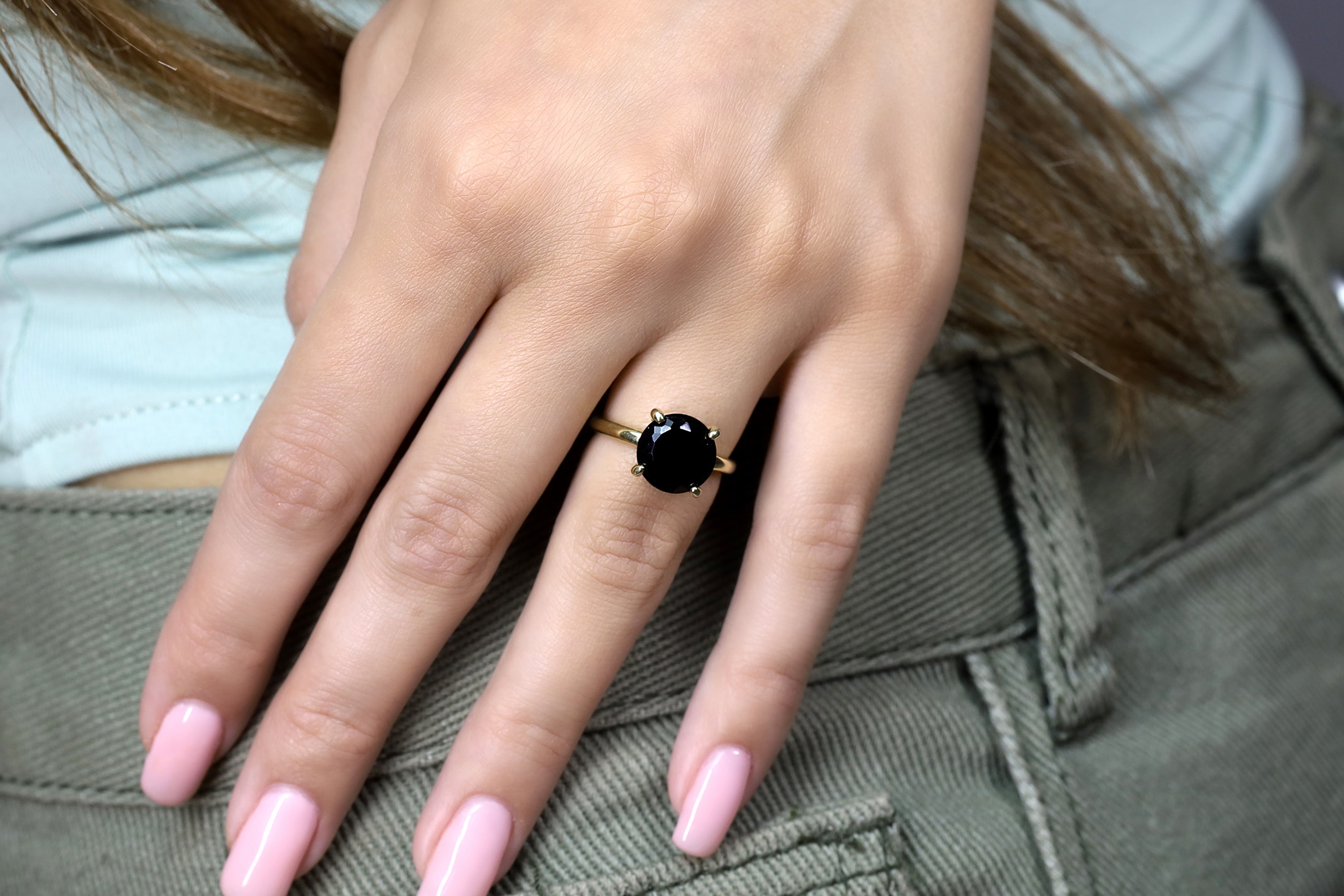 Round Onyx Ladies Ring in 14k Gold Rings Anemone Unique