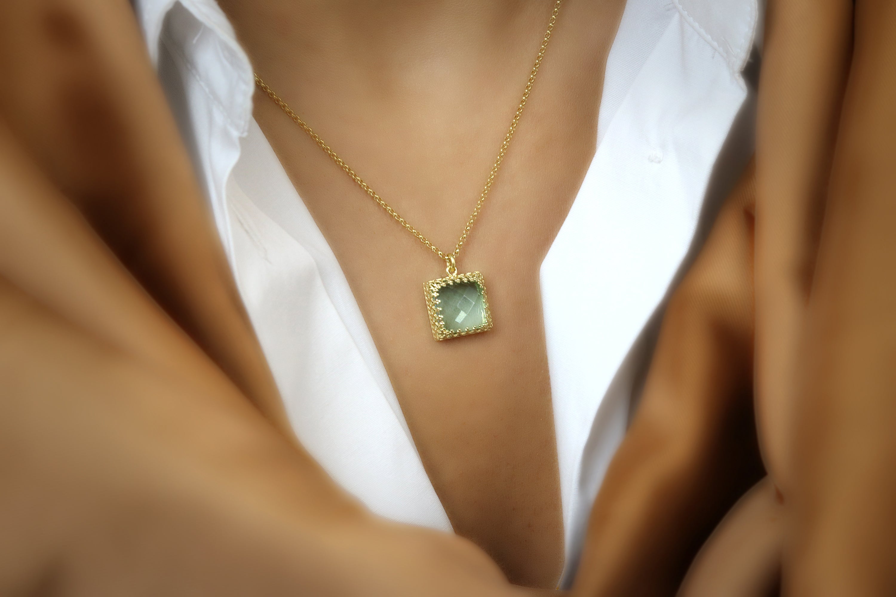 Square Pendant Blue Topaz Necklace for Women necklaces Anemone Jewelry
