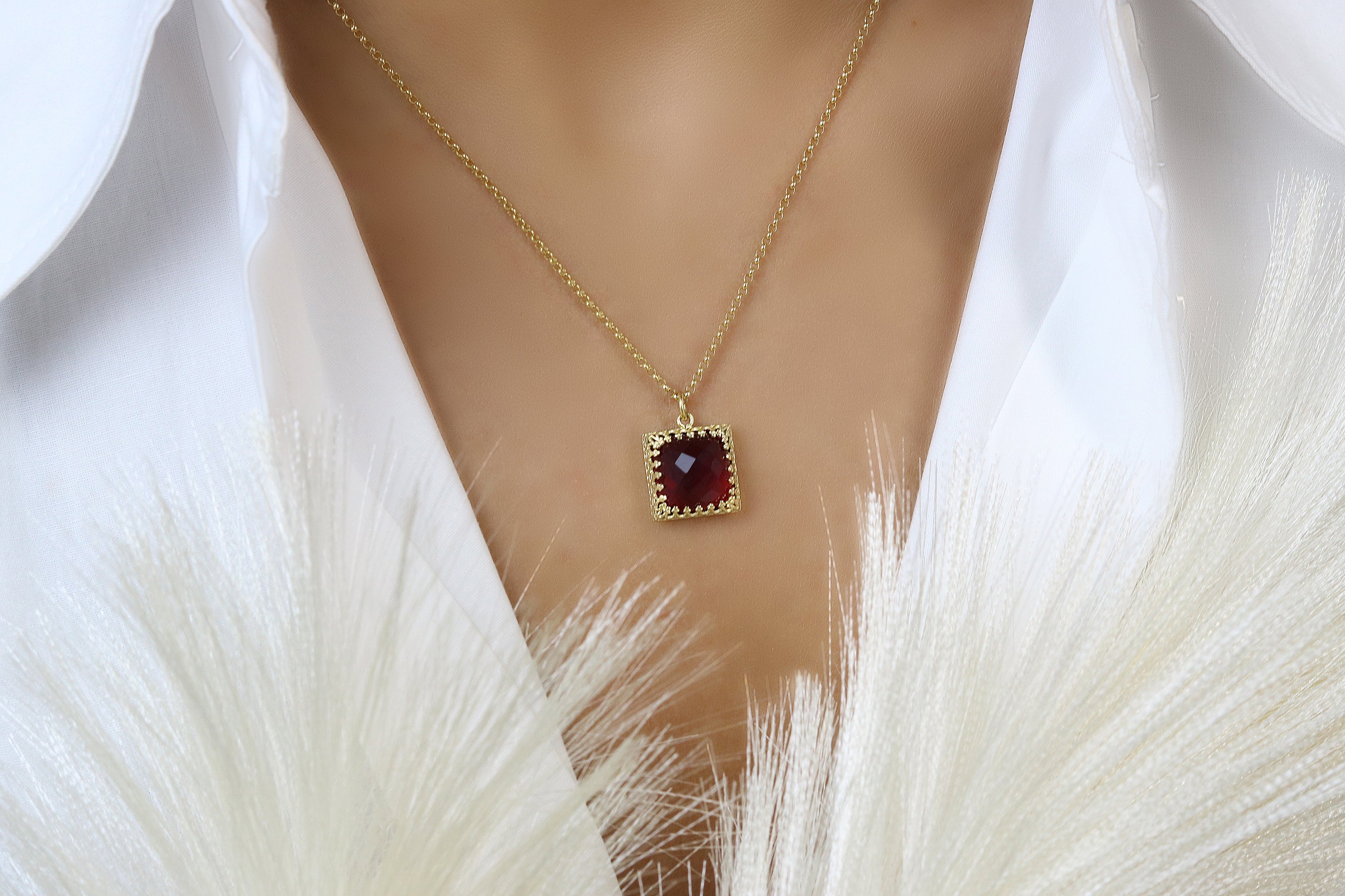 Radiant Garnet Gemstone Sterling Silver Necklace necklaces Anemone Jewelry