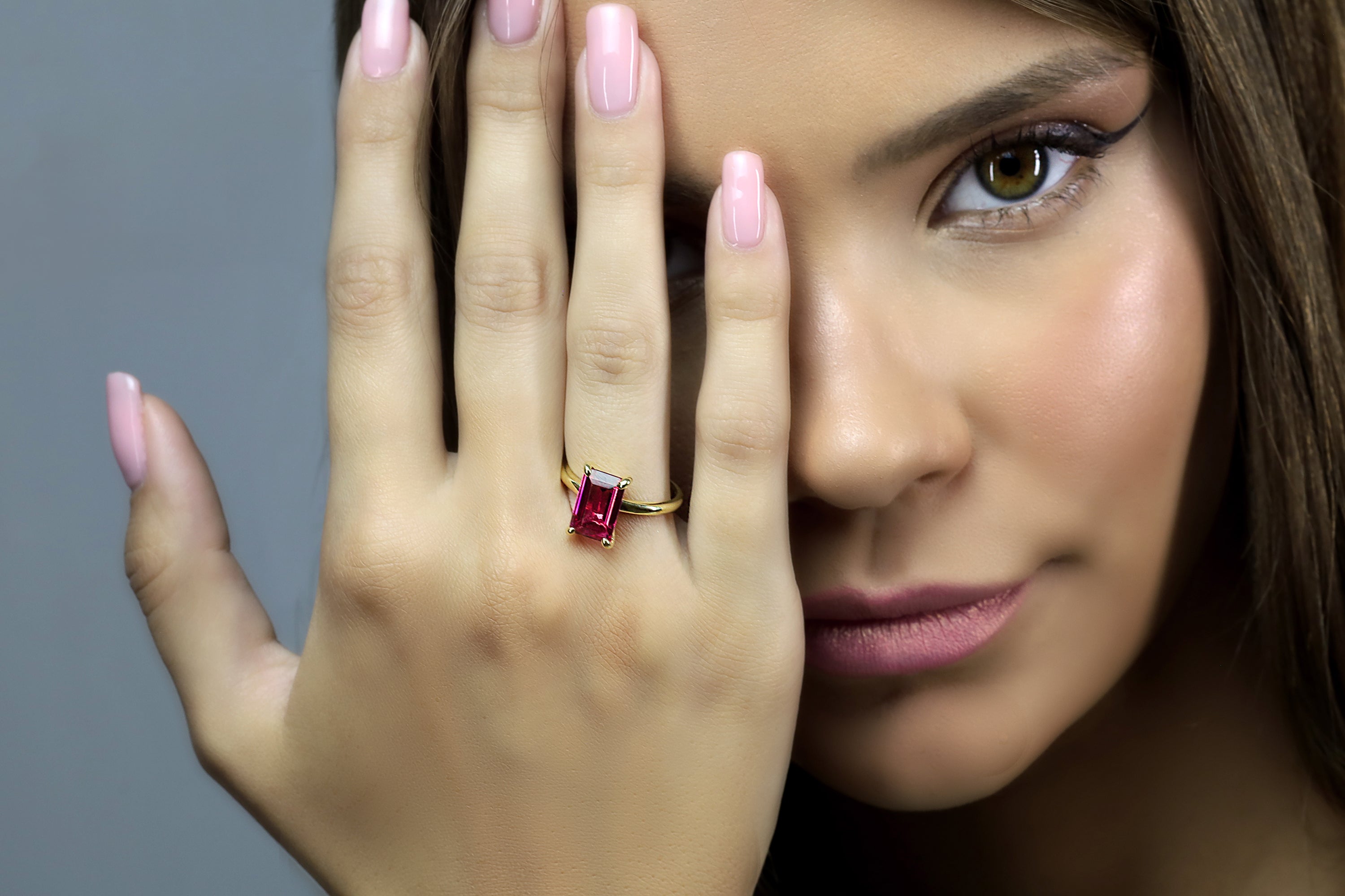 Pink Tourmaline Rectangular Gold Stacking Ring Rings Anemone Unique