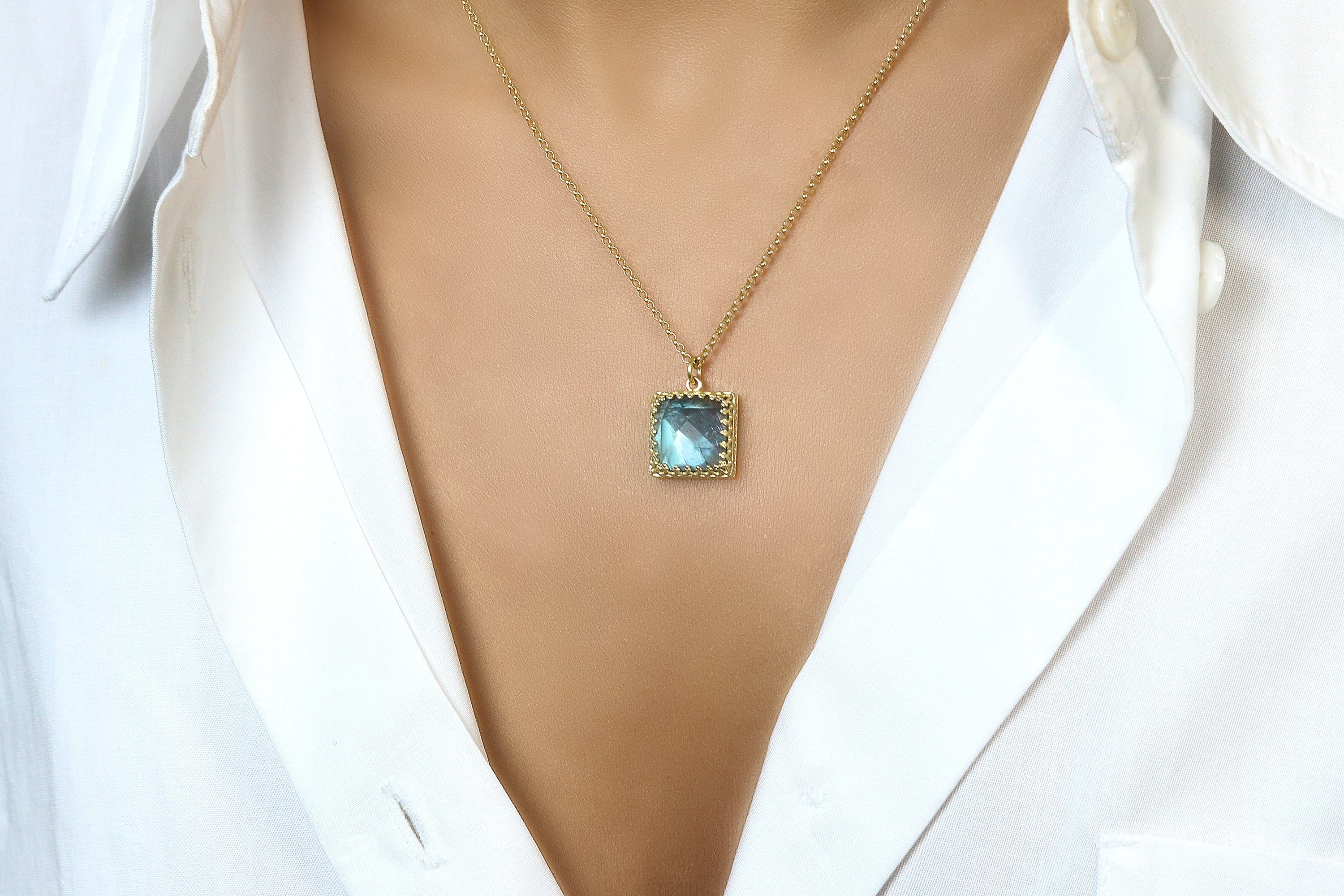 Square Labradorite Pendant Gold Necklace necklaces Anemone Jewelry
