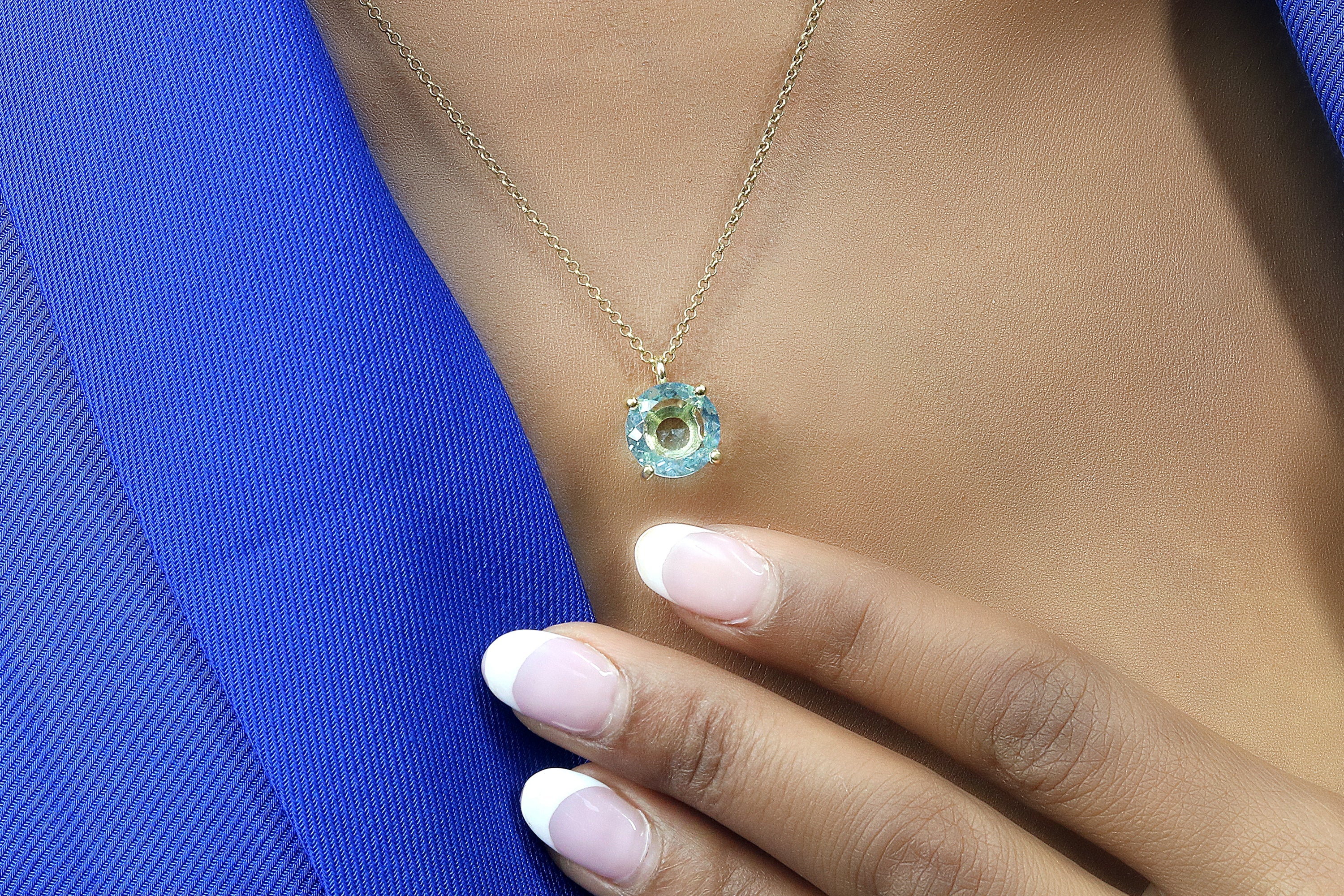 Lovely Blue Topaz Gold Pendant Necklace necklaces Anemone Unique