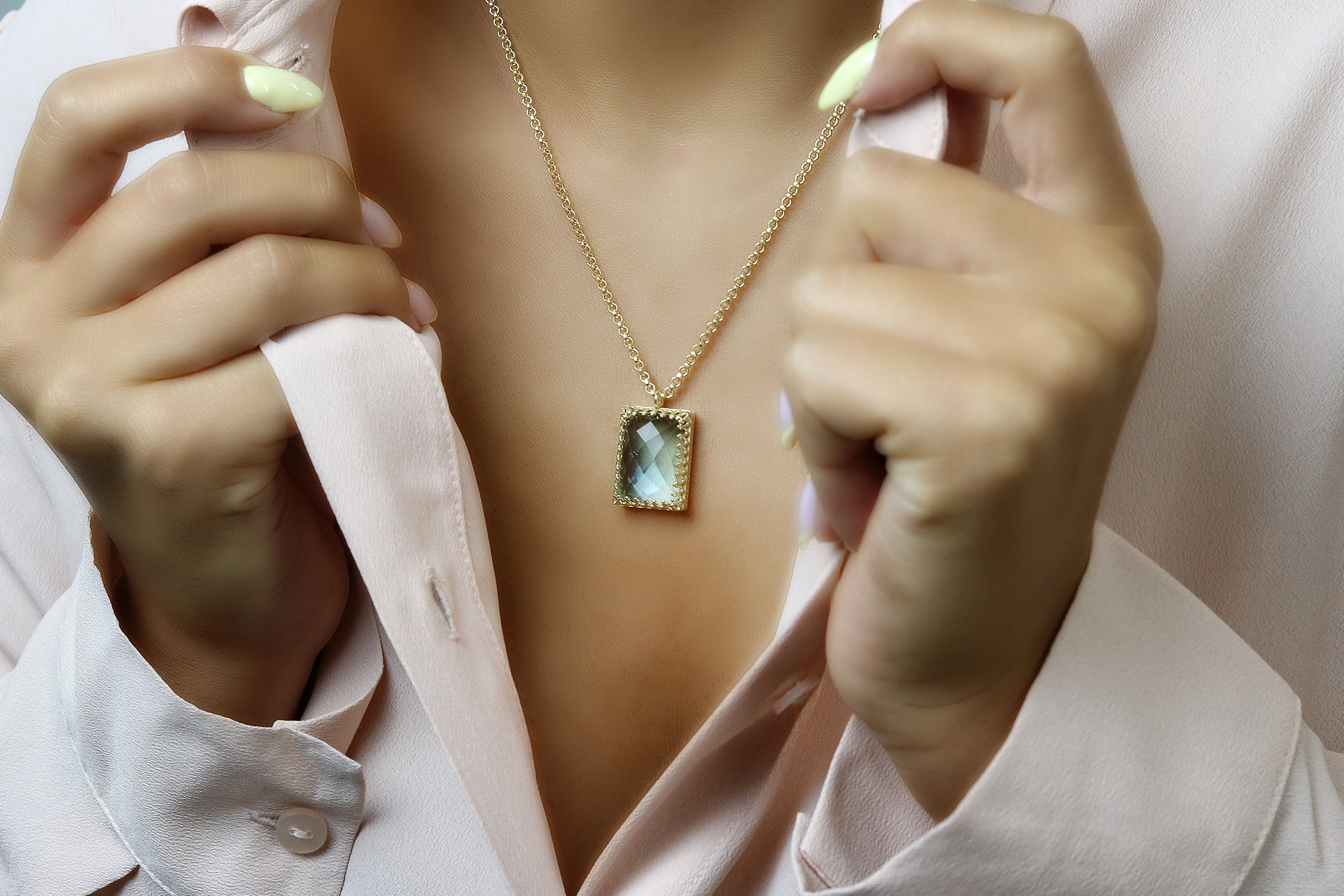 Stylish Rectangle Topaz Necklace in Gold necklaces Anemone Jewelry