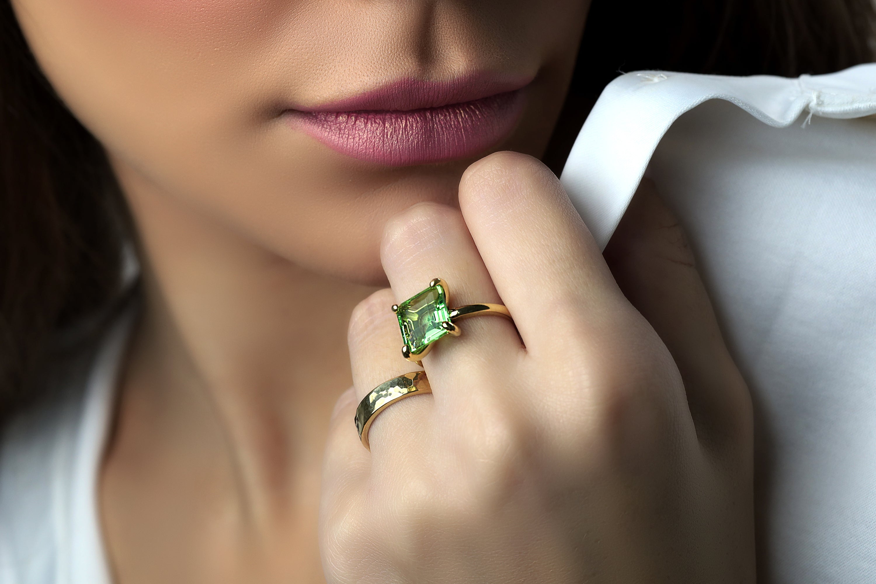 Sterling Silver Square Green Tourmaline Ring Rings Anemone Unique