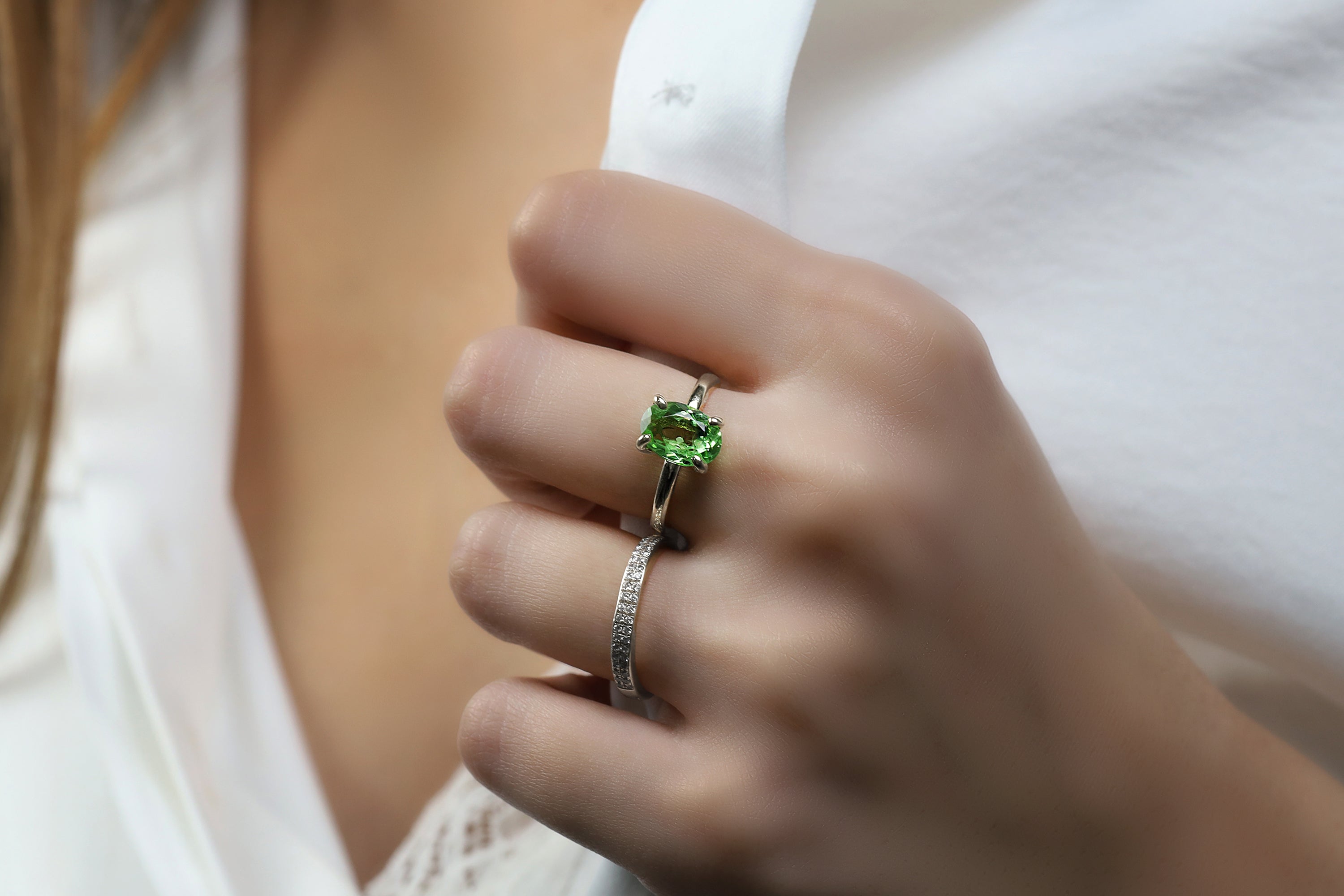 October Birthstone Green Tourmaline Gold Filled Ring Rings Anemone Unique