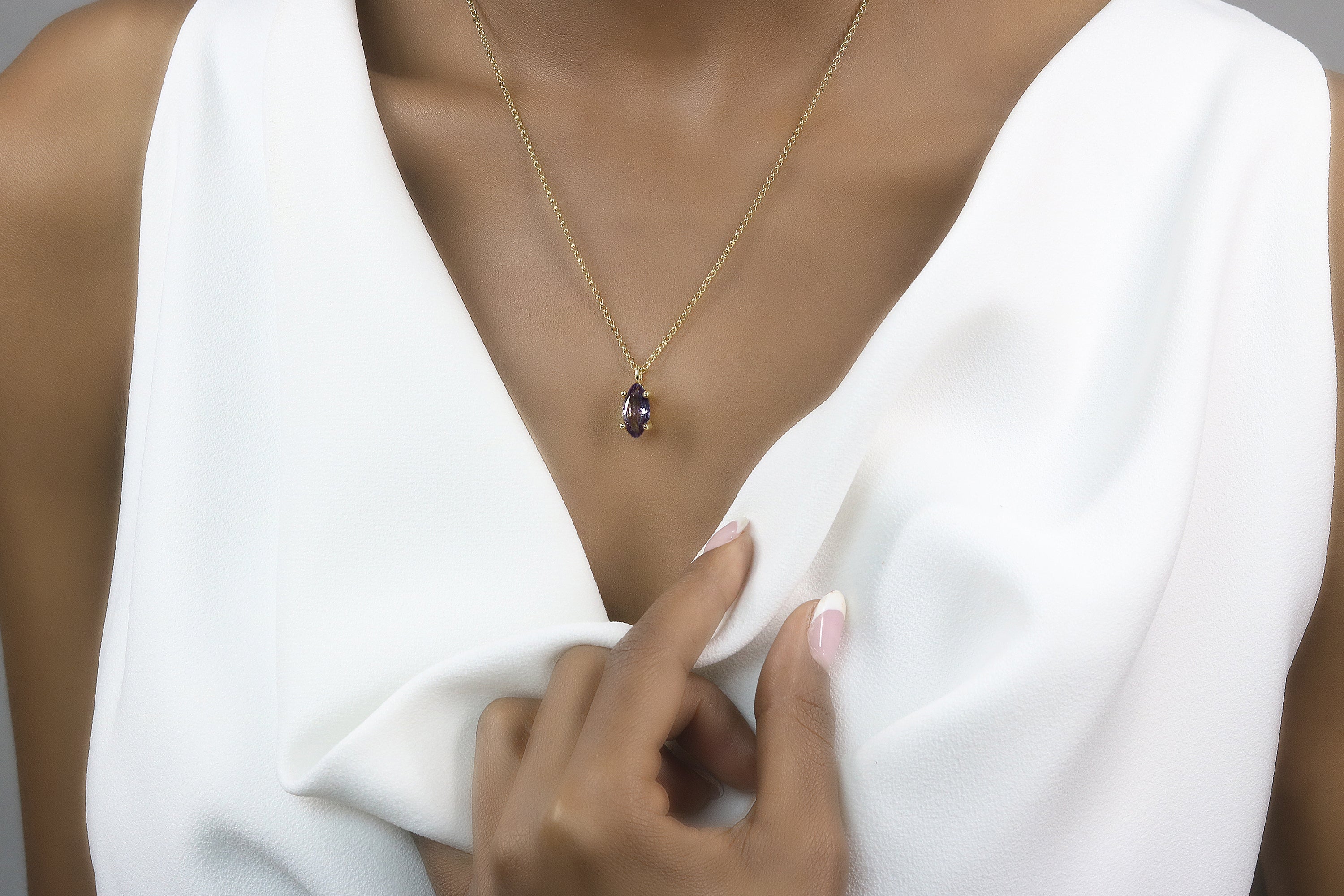 Dainty Amethyst Gem Necklace in Gold necklaces Anemone Unique