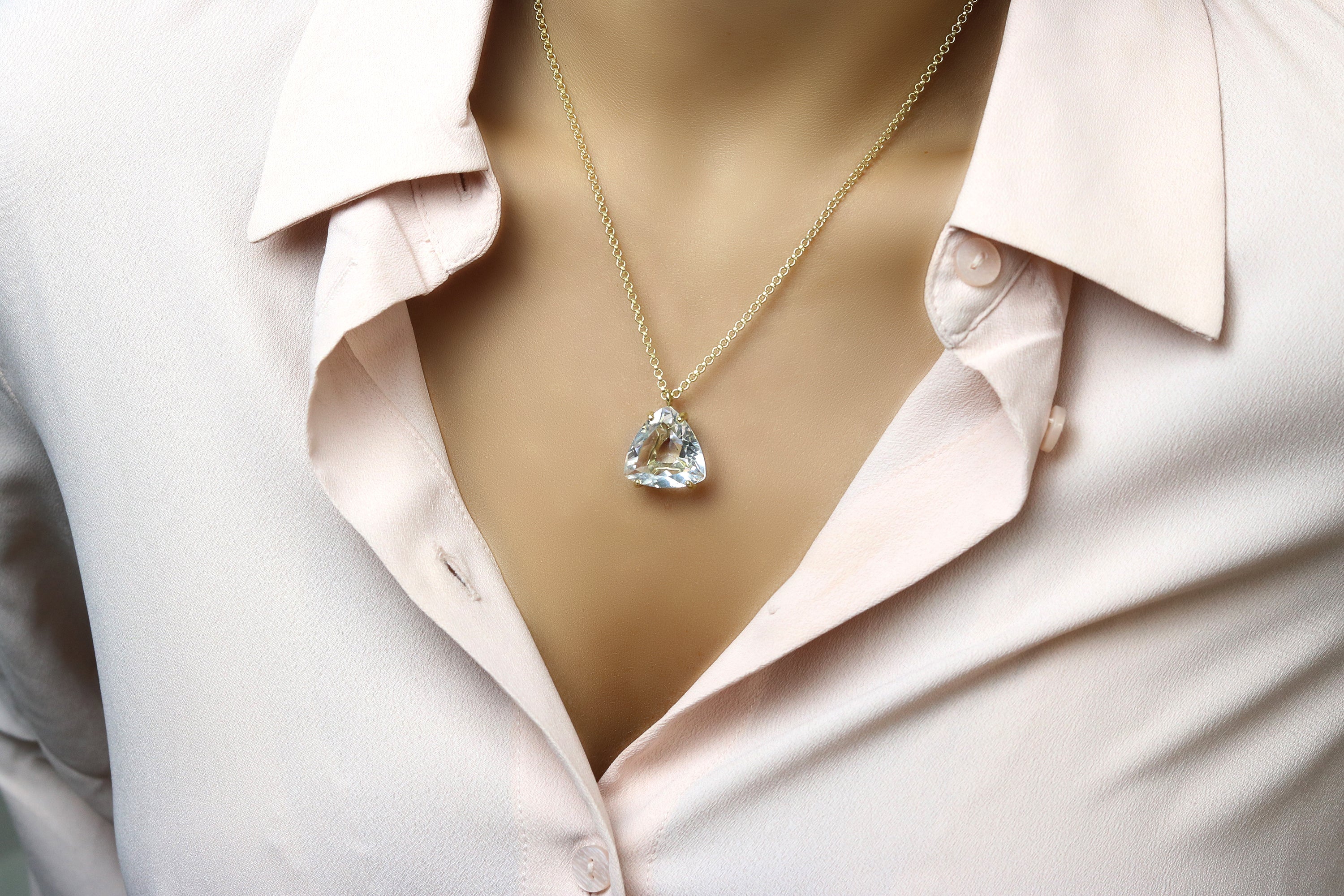 Trillion Clear Quartz Necklace in 14k Gold necklaces Anemone Jewelry
