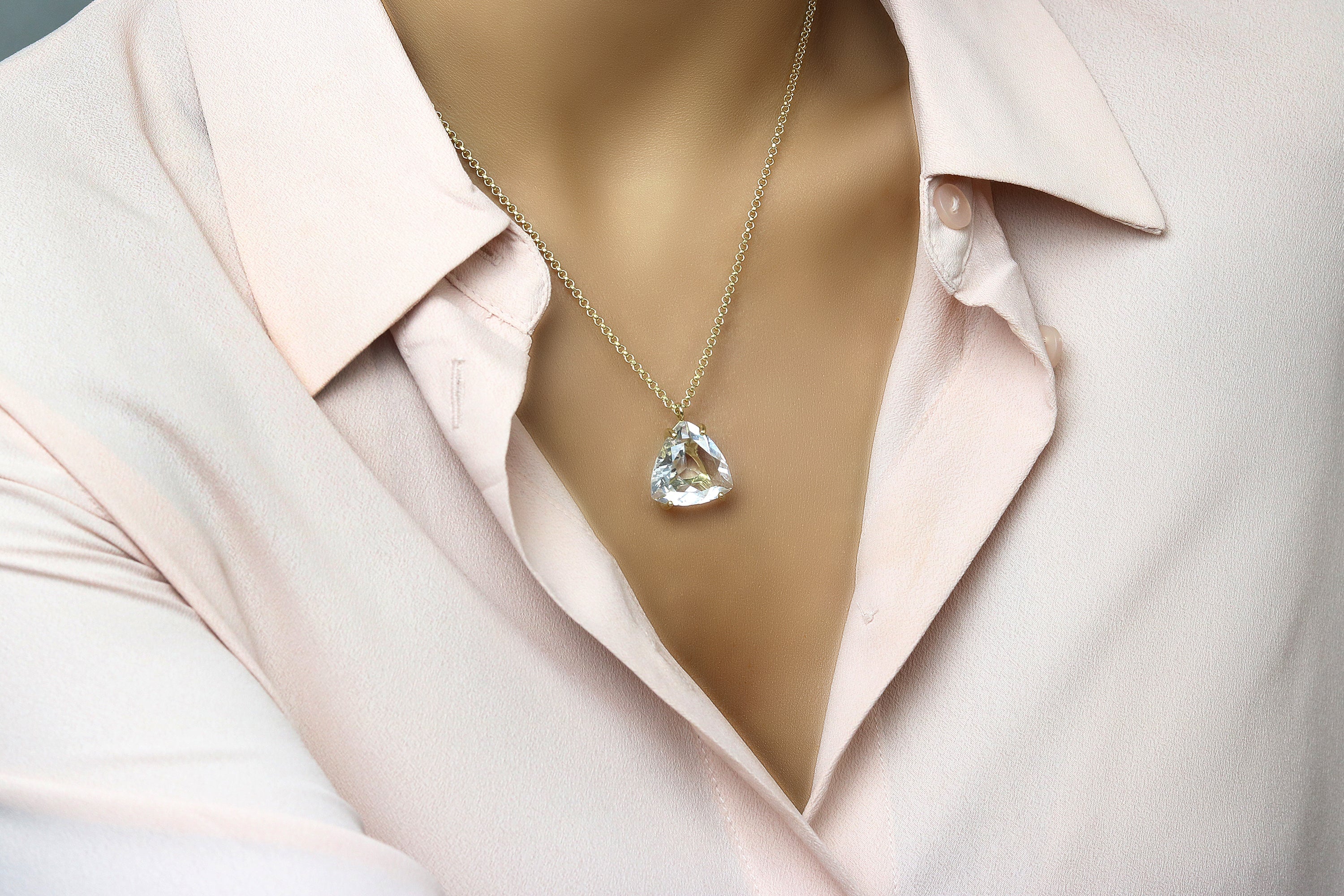 Trillion Clear Quartz Necklace in 14k Gold necklaces Anemone Jewelry