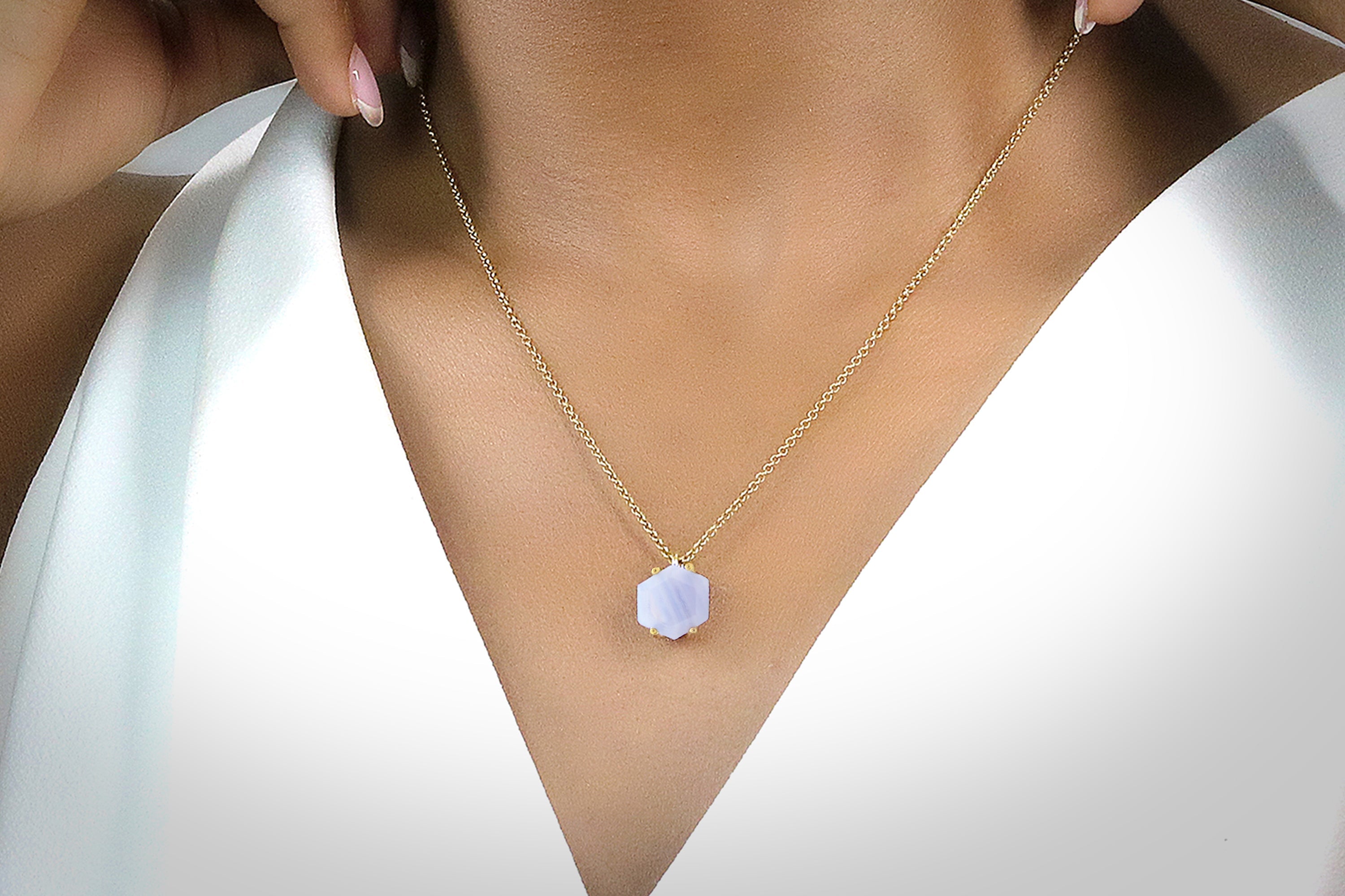 Gold Lace Agate Pendant Necklace necklaces Anemone Unique