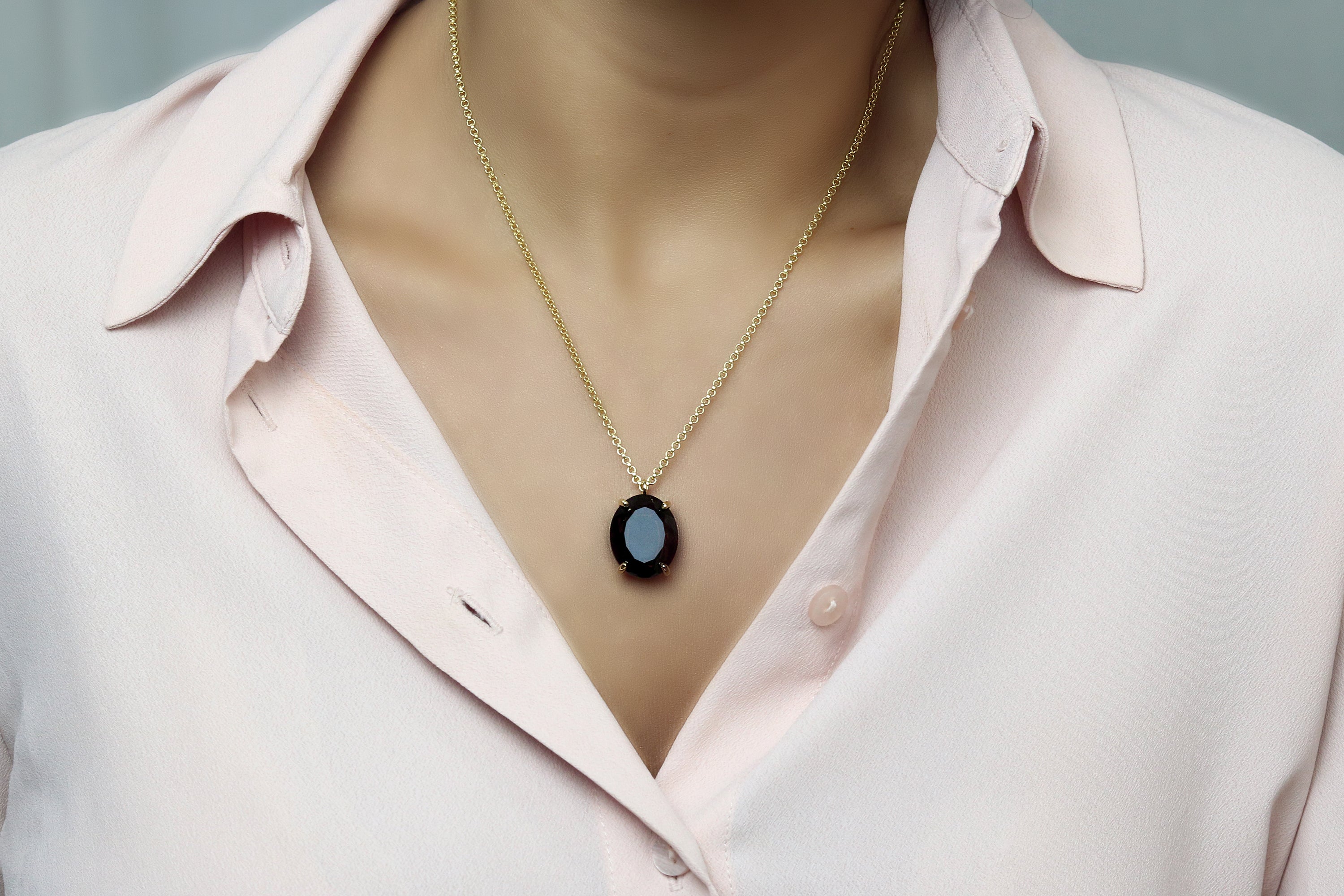 Oval Cut Smoky Quartz Necklace necklaces Anemone Jewelry