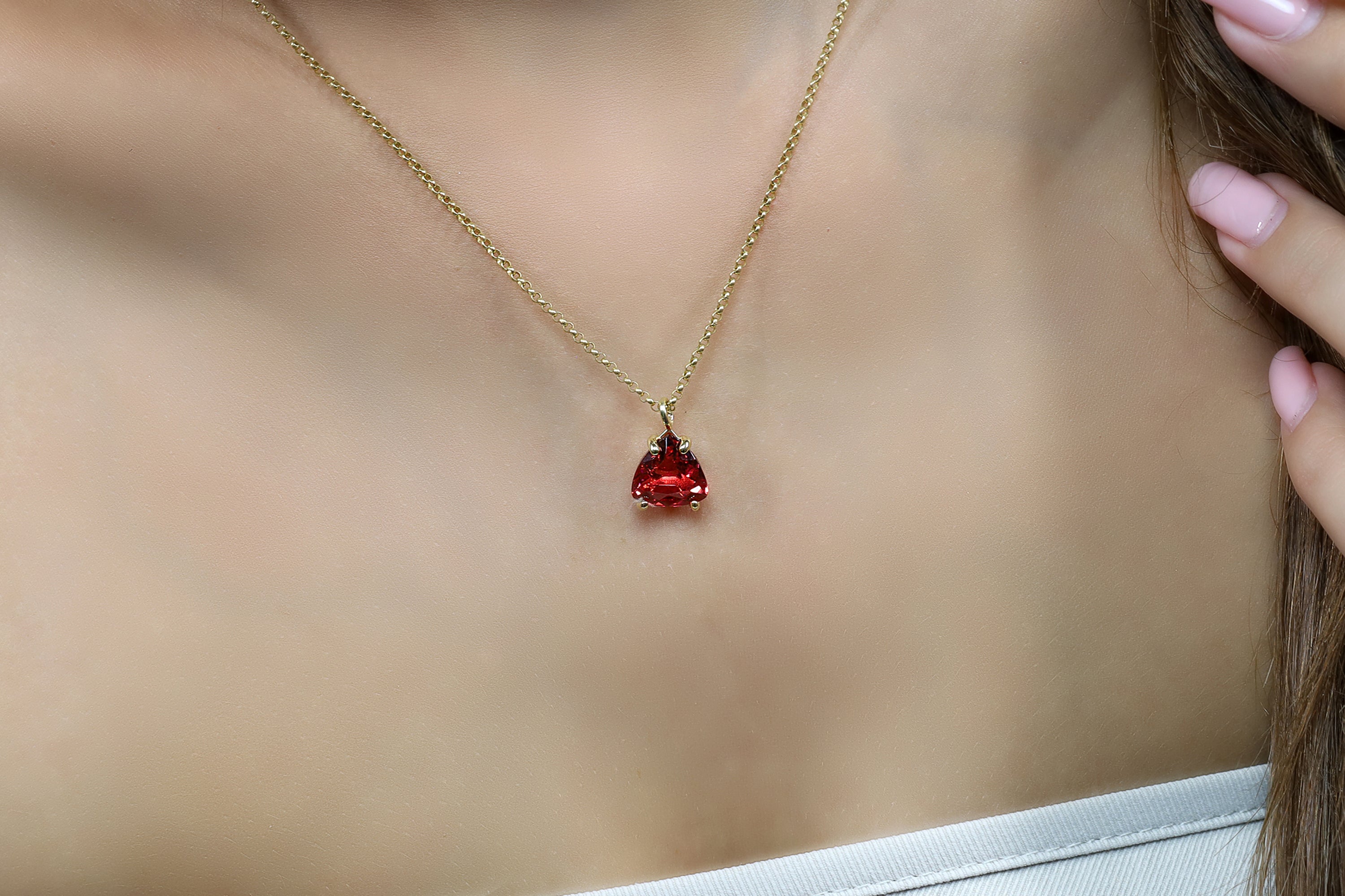 Pink Tourmaline Trillion Pendant Gold Necklace necklaces Anemone Unique