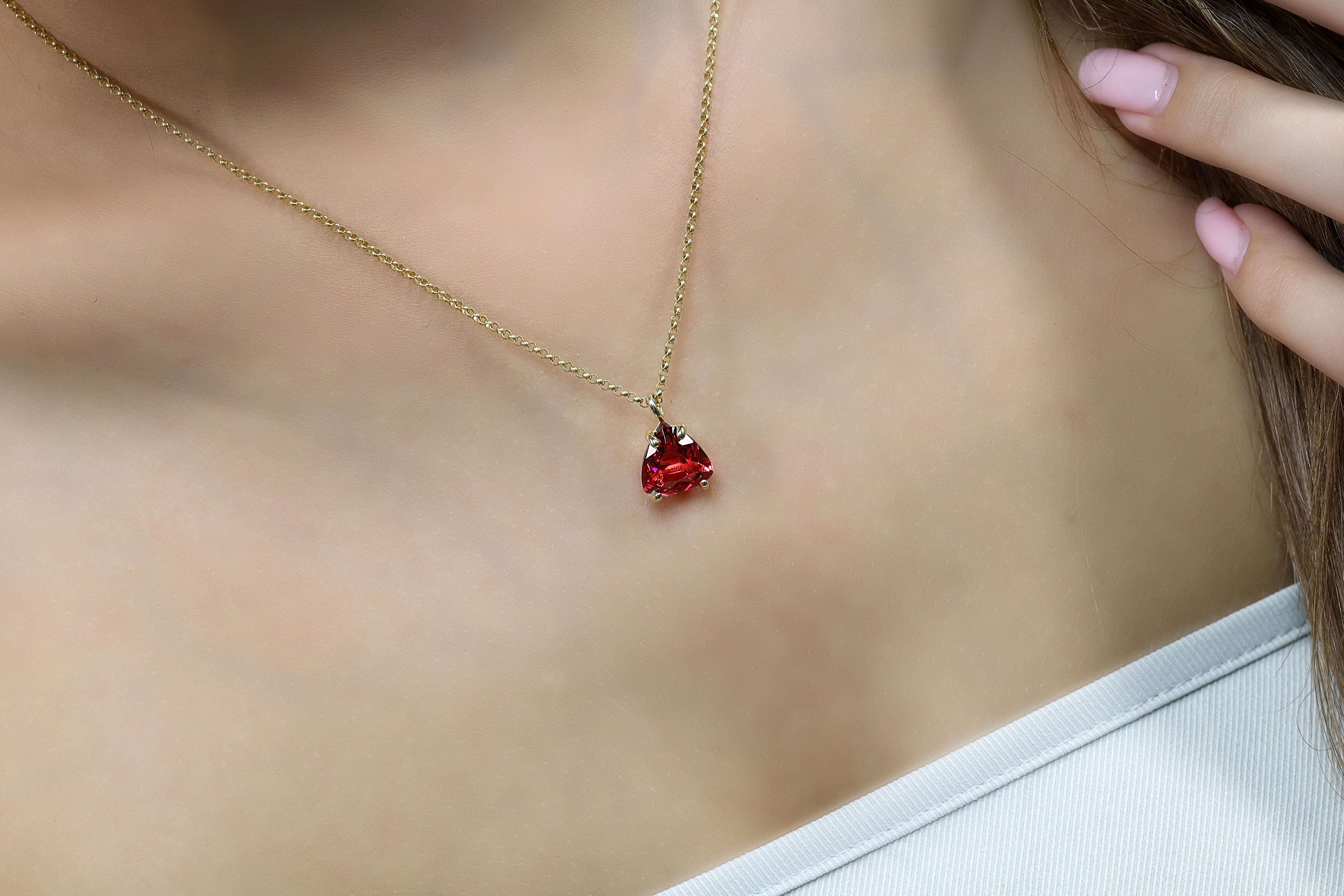 Pink Tourmaline Trillion Pendant Gold Necklace necklaces Anemone Unique