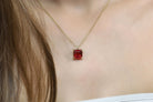 Square Princess Cut Pink Tourmaline Gold Necklace necklaces Anemone Unique