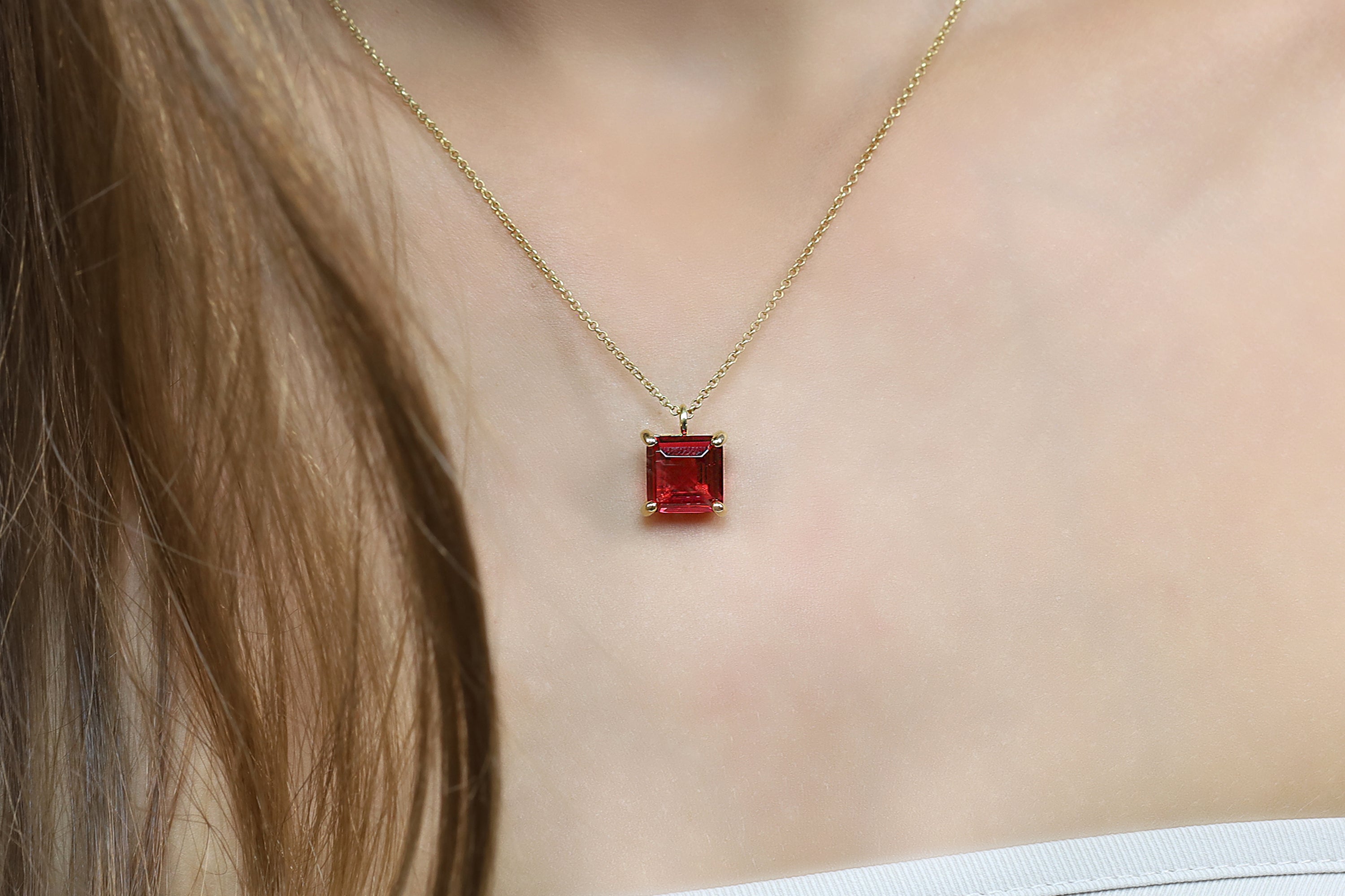 Square Princess Cut Pink Tourmaline Gold Necklace necklaces Anemone Unique