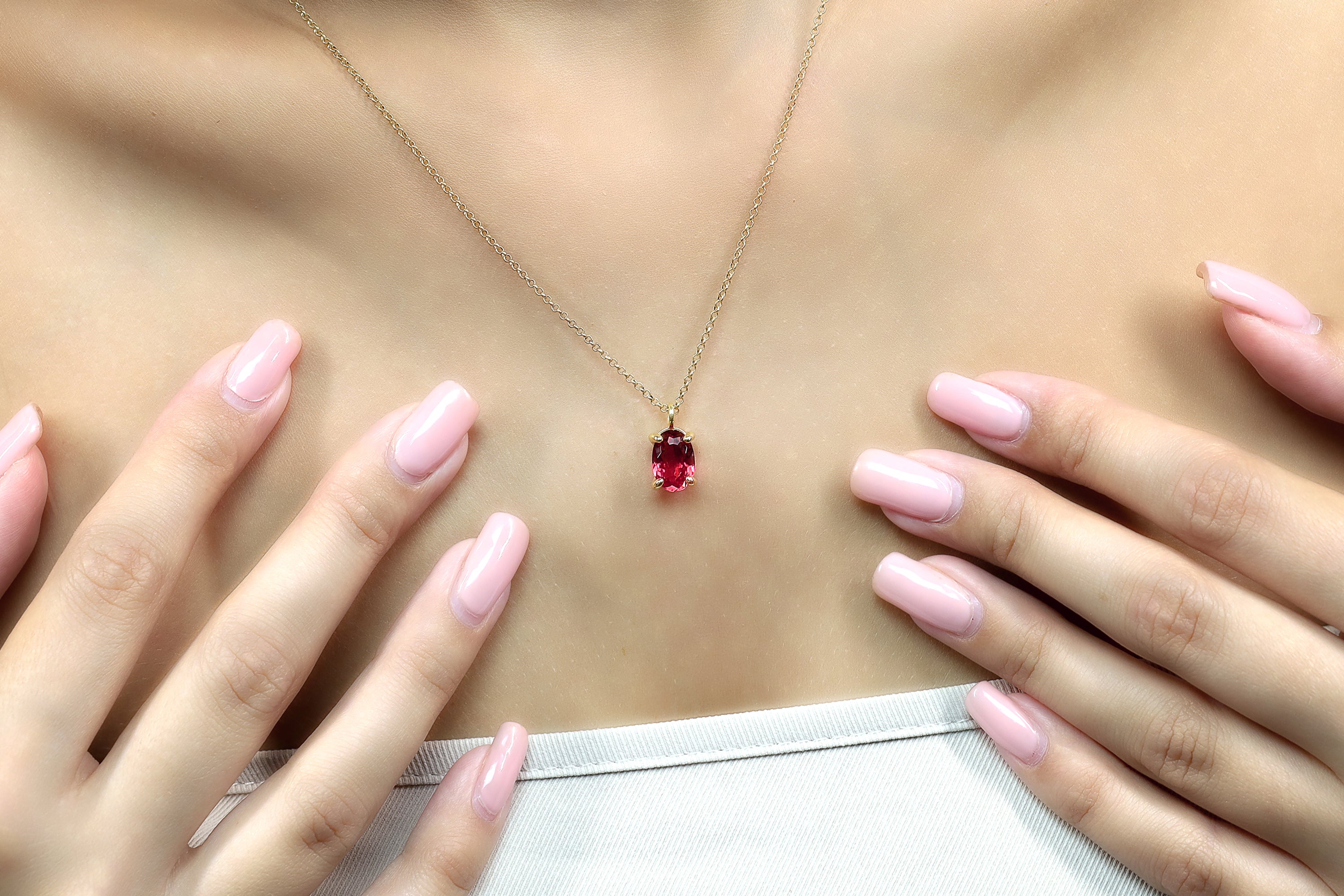 Gold Pink Tourmaline Oval Pendant Necklace necklaces Anemone Unique