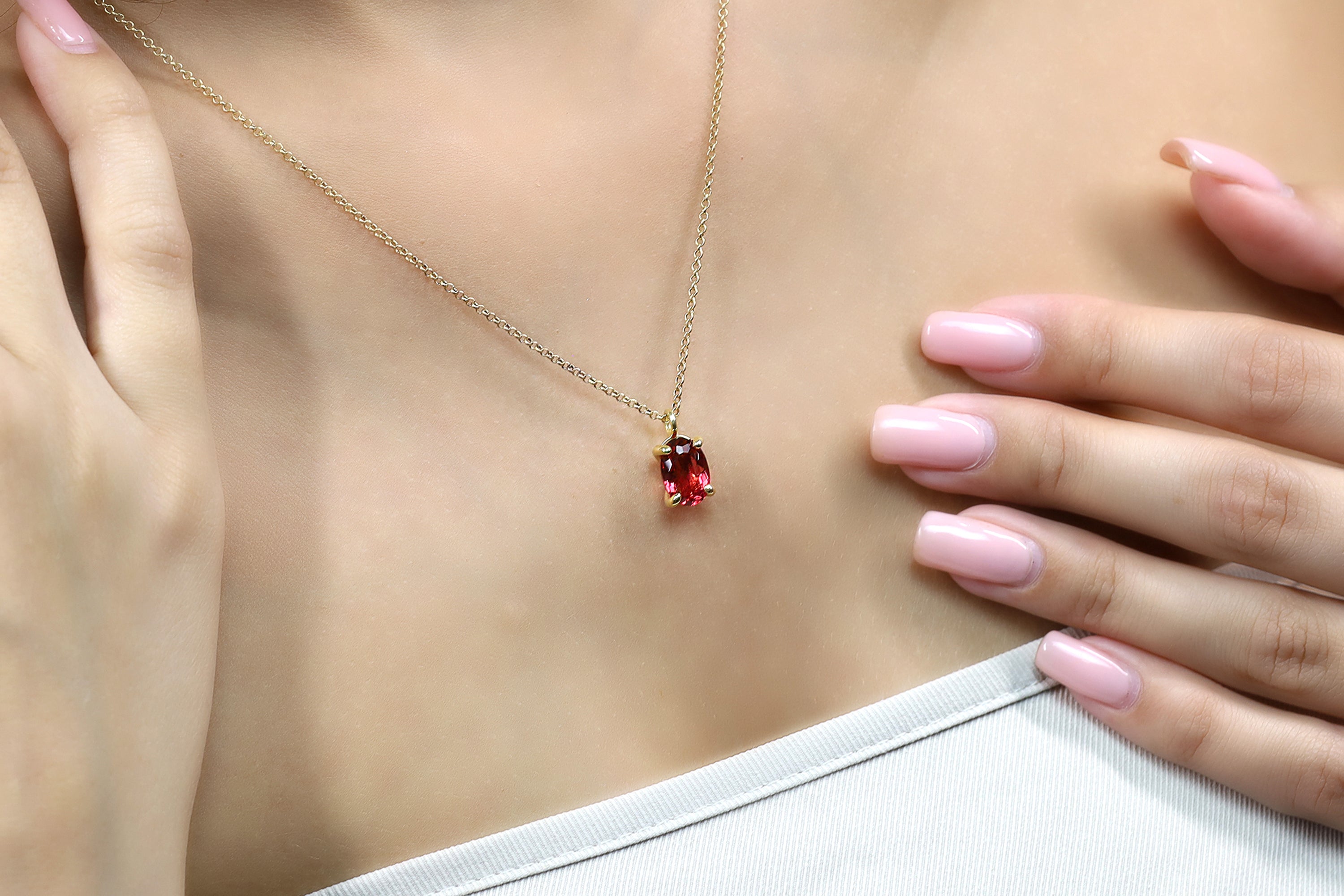 Gold Pink Tourmaline Oval Pendant Necklace necklaces Anemone Unique