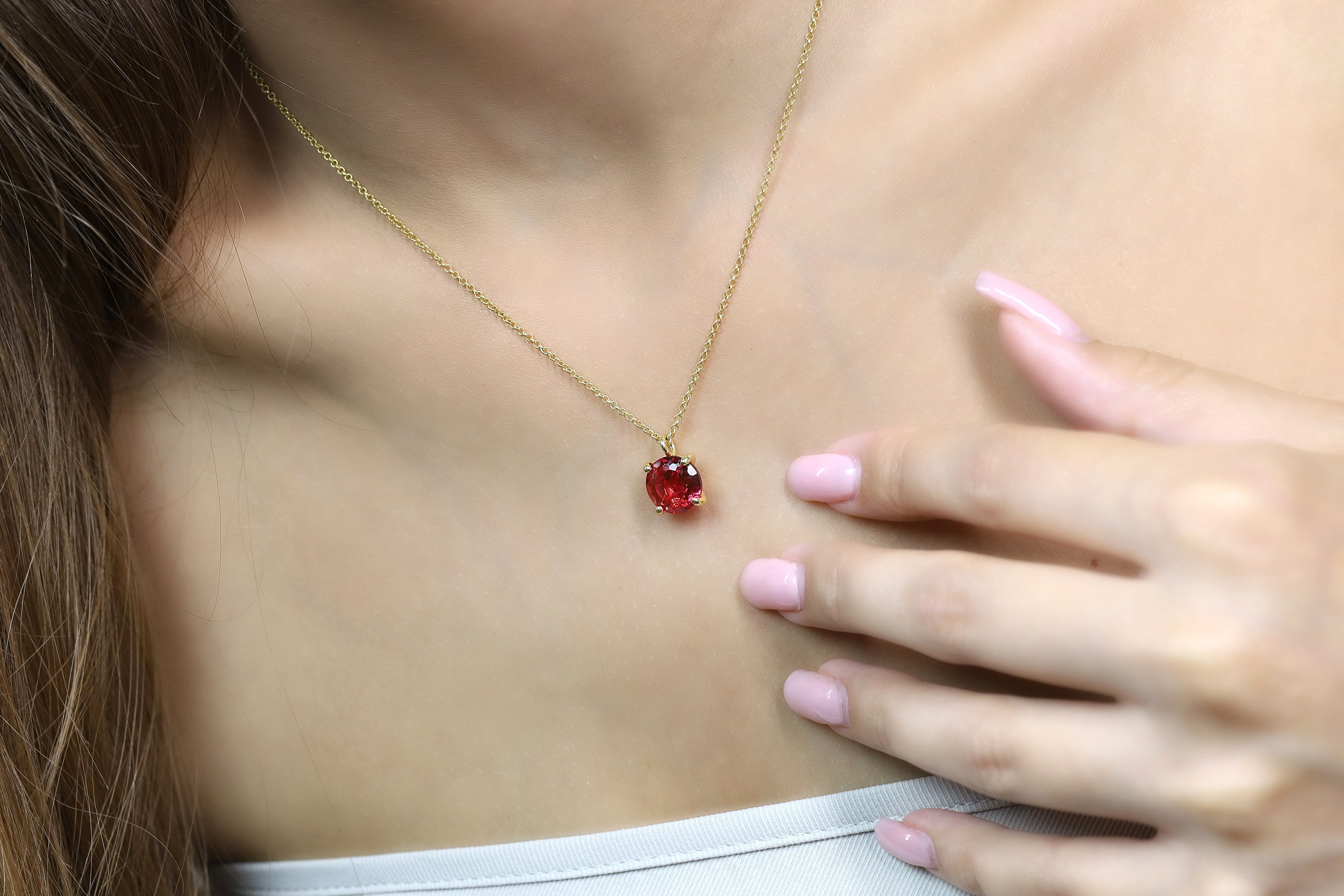 Pink Tourmaline Round Pendant Gold Necklace necklaces Anemone Unique
