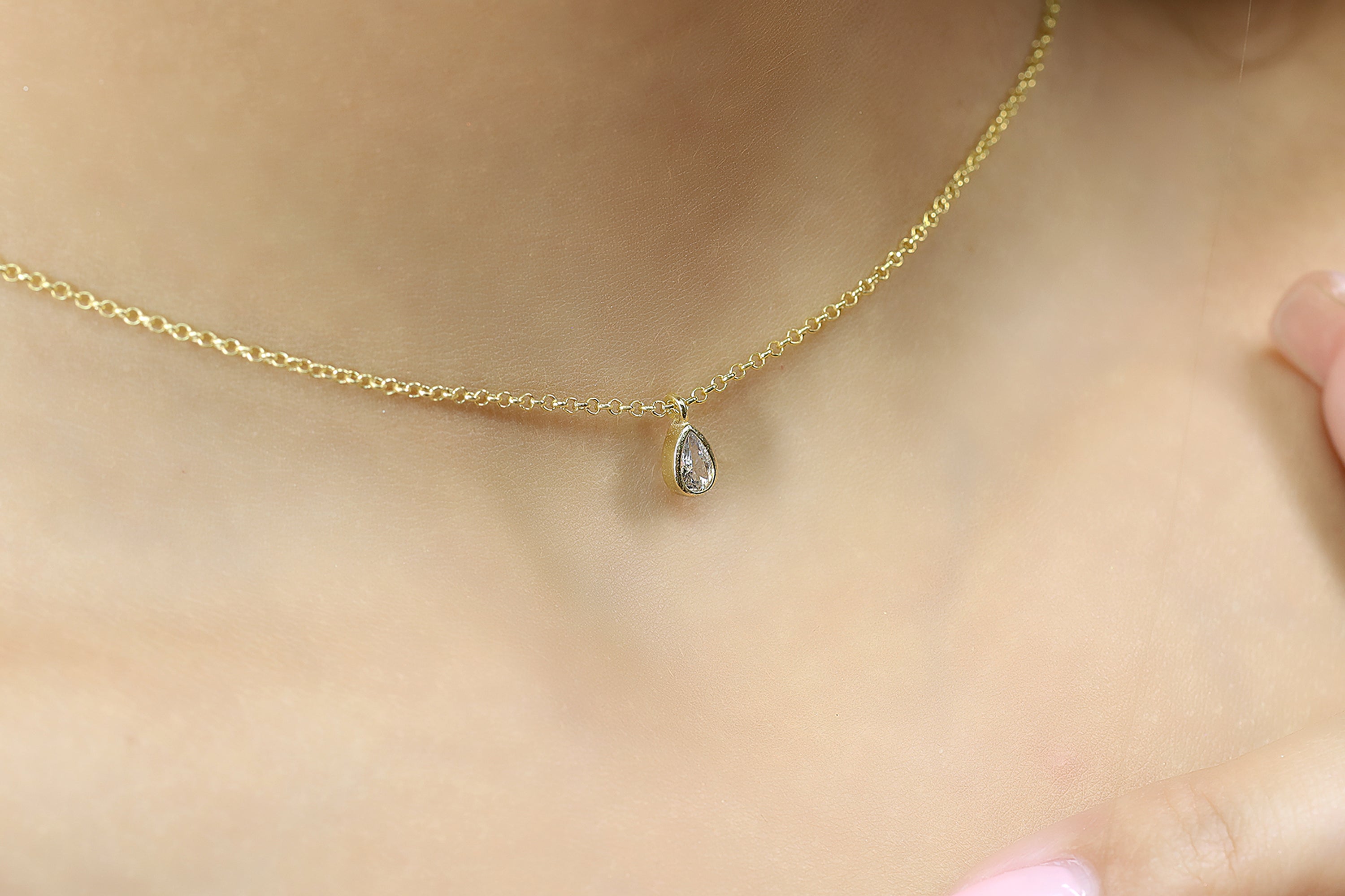 CZ Pear Charm Pendant in 14k Gold Necklace necklaces Anemone Unique