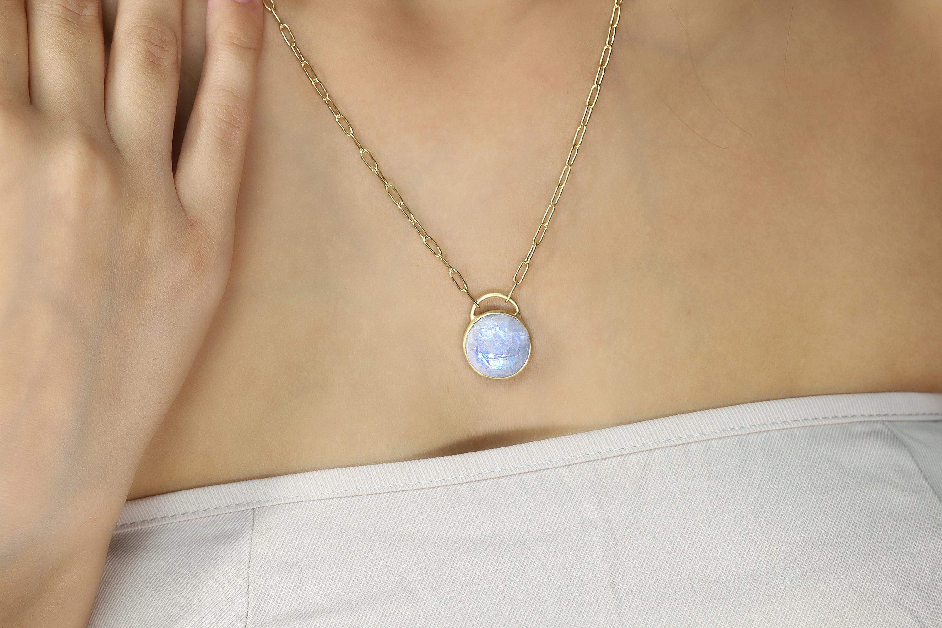 Dainty Bezel Set Moonstone Sterling Silver Pendant Necklace necklaces Anemone Limited