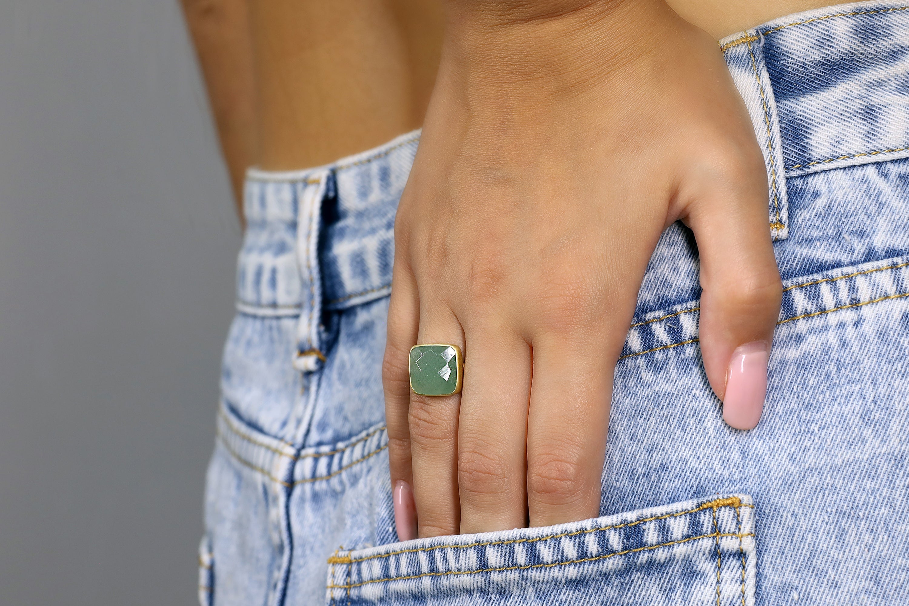 Green Aventurine Square Cut Gold Ring Rings Anemone Limited