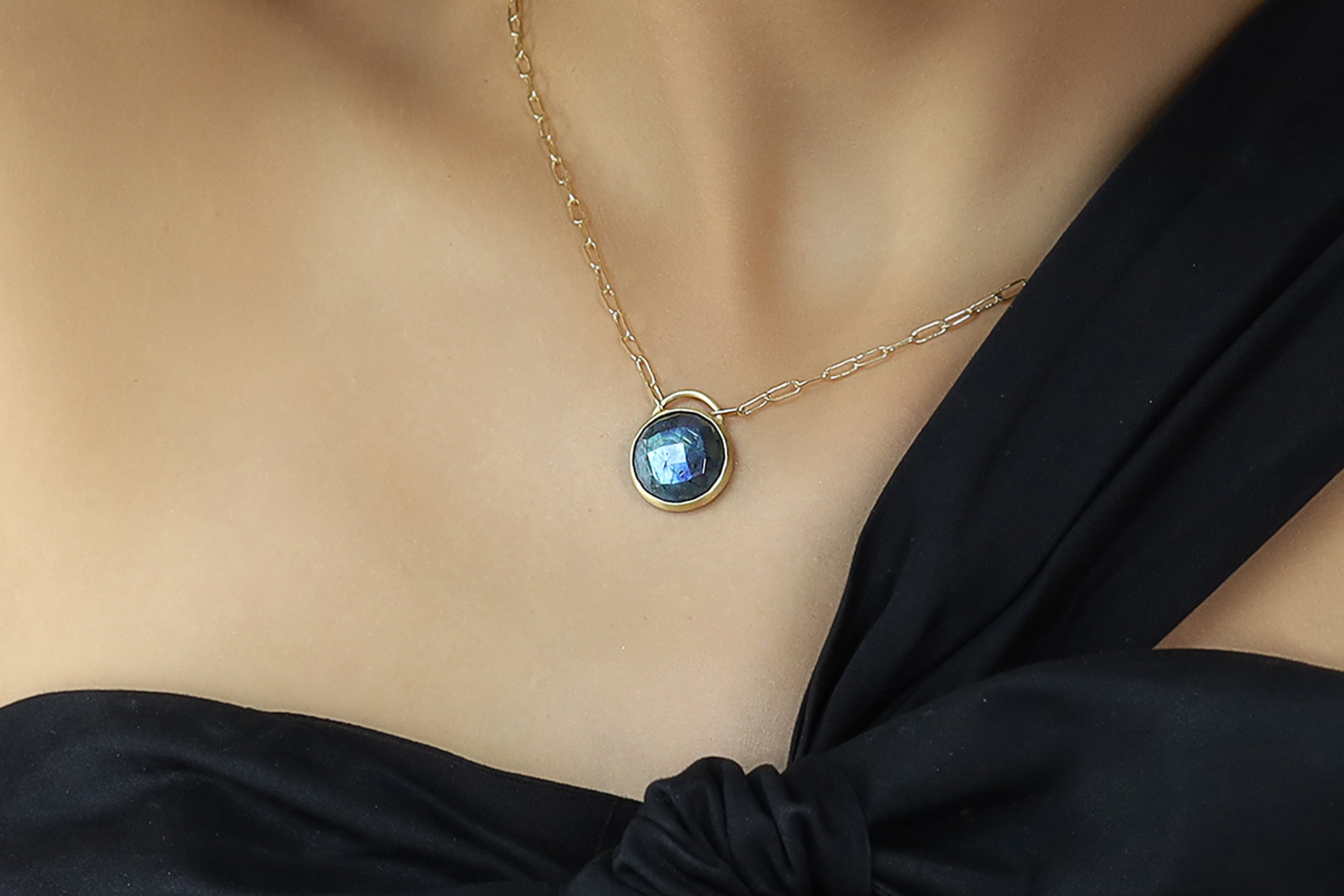 Purse Inspired Bezel Labradorite Pendant Necklace necklaces Anemone Limited