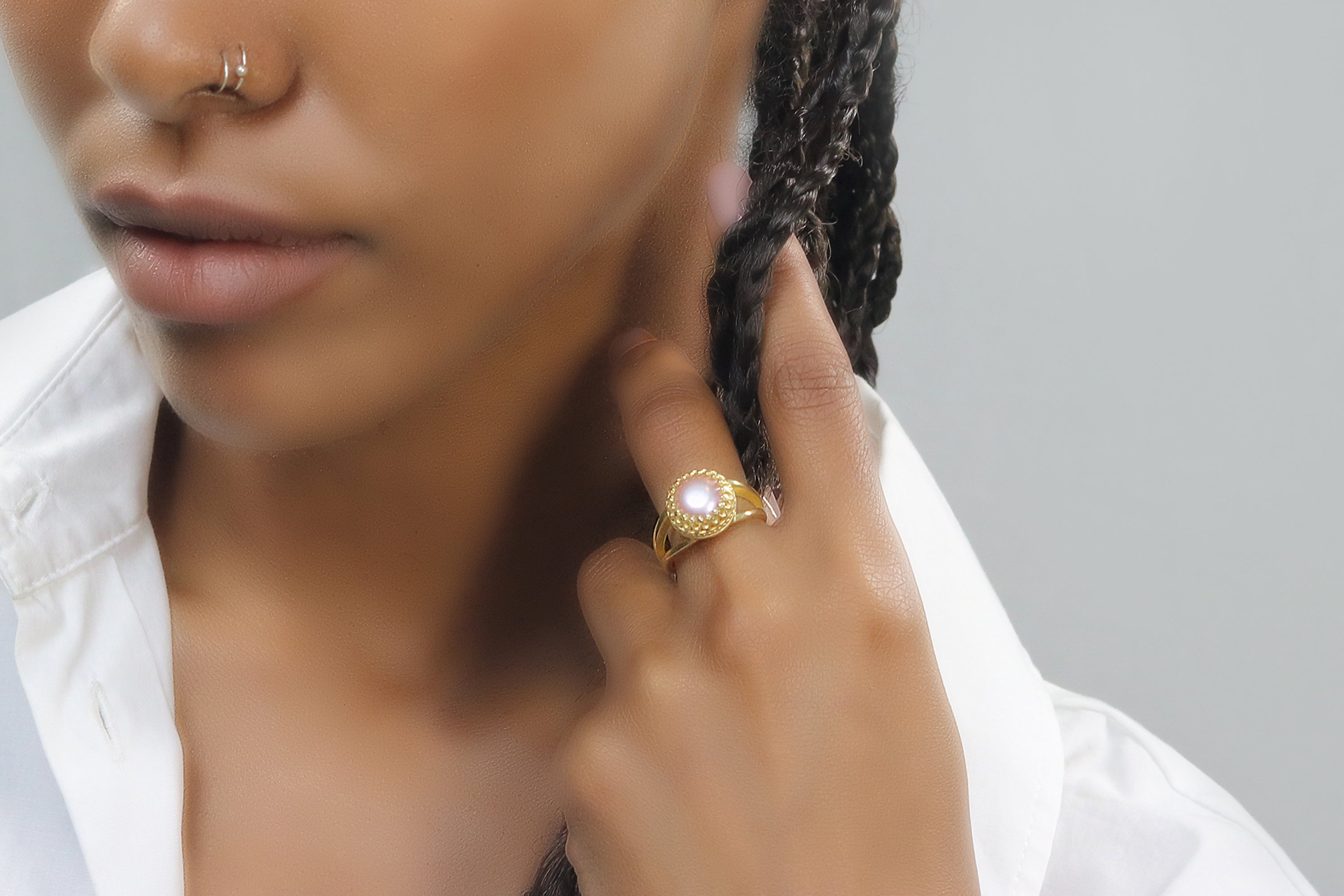 Delicate Pink Pearl in 14K Gold Ring Band Rings Anemone Jewelry