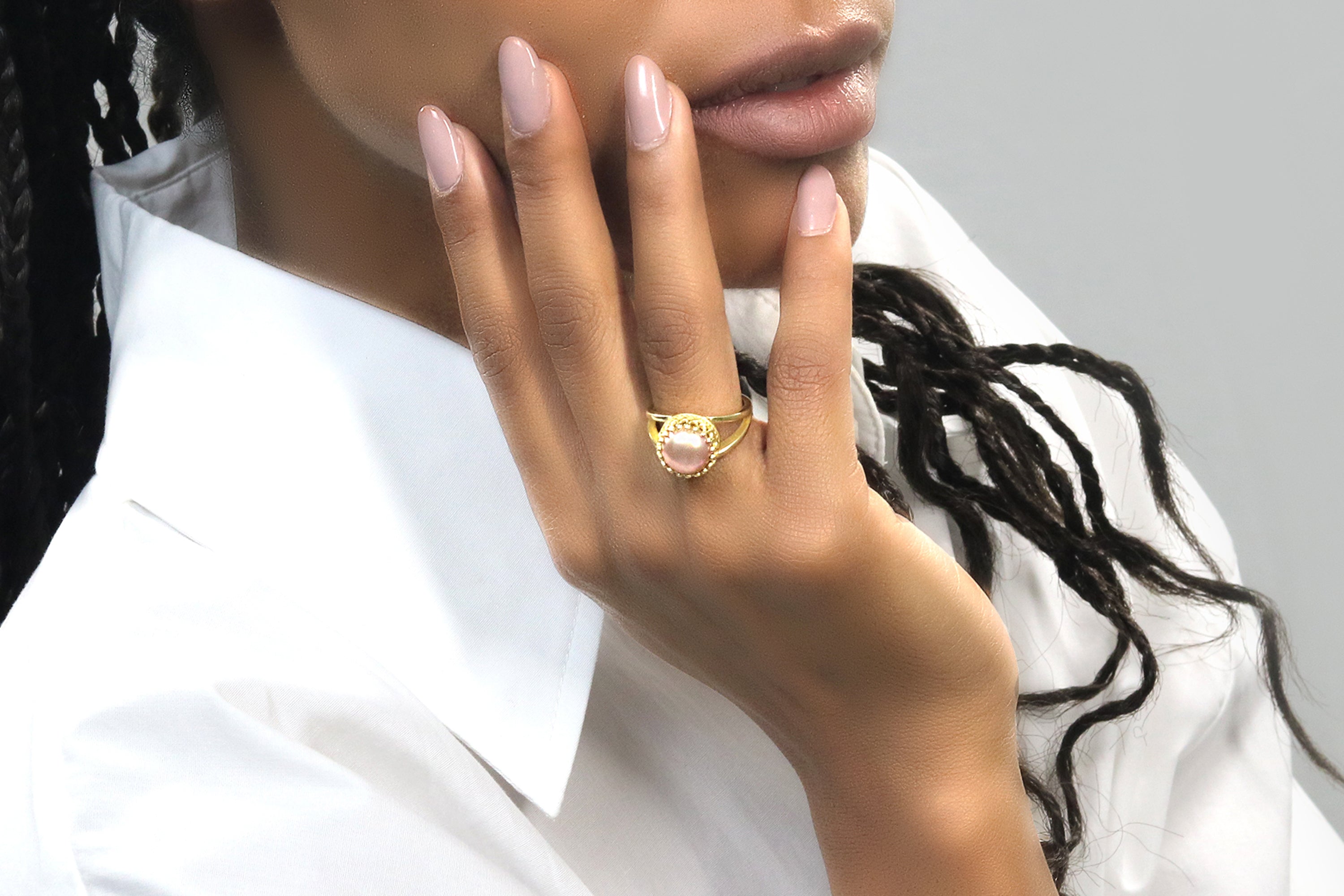Delicate Pink Pearl in 14K Gold Ring Band Rings Anemone Jewelry