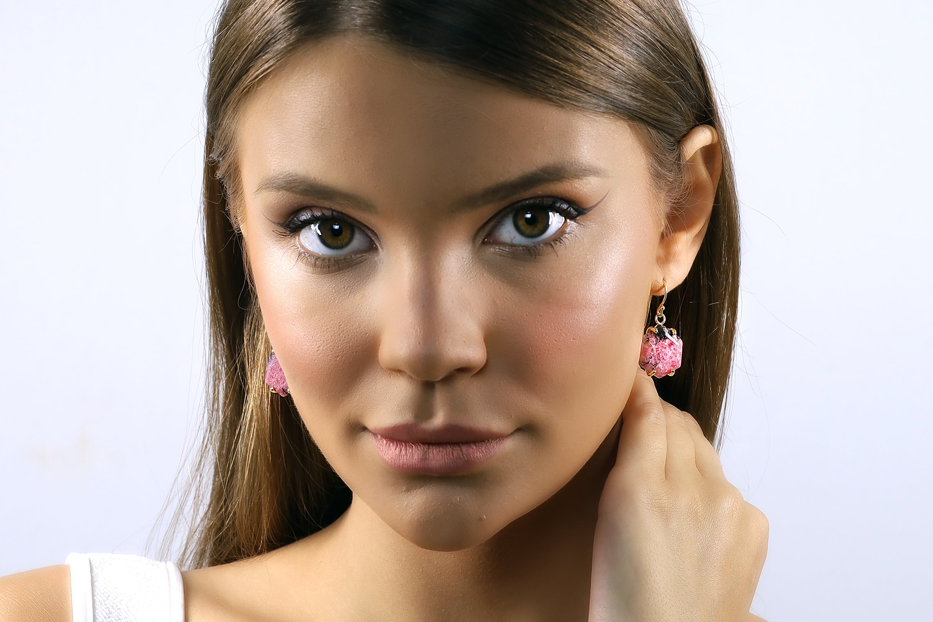 Gold Rhodonite Hexagon Statement Earrings Earrings Anemone Jewelry
