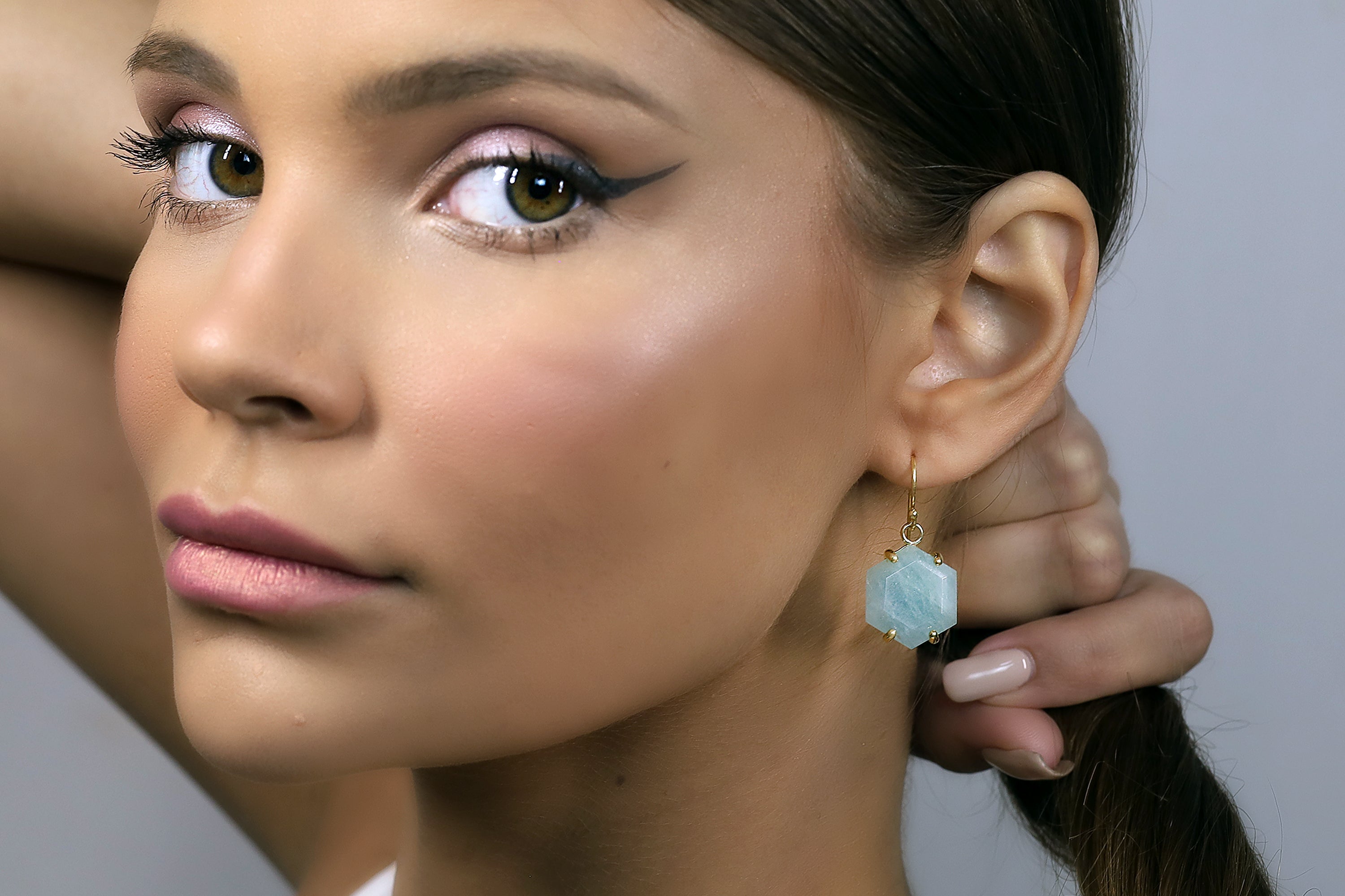 Gold Aquamarine Hexagon Cut Earrings Earrings Anemone Jewelry