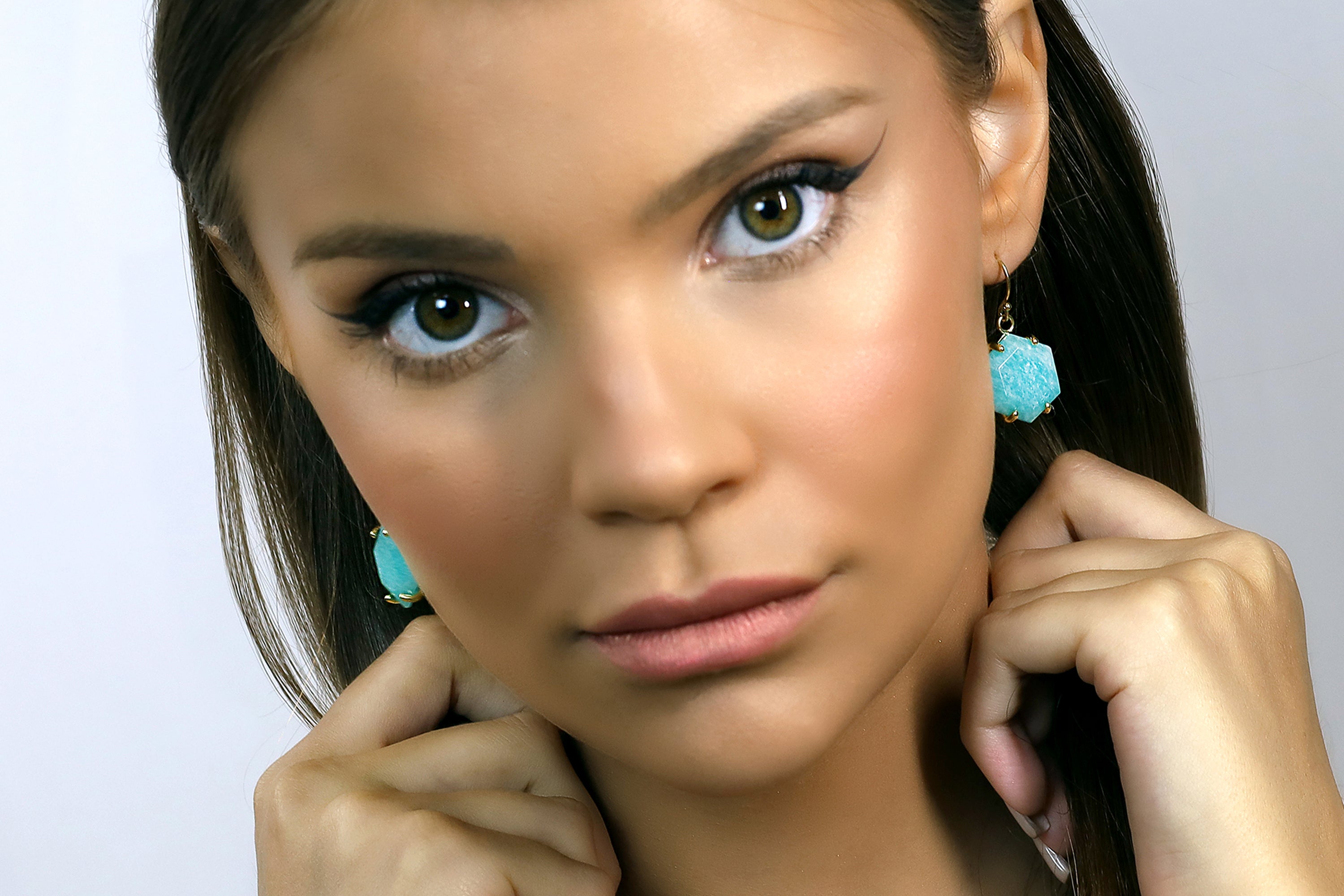 Hexagon Shape Amazonite Gold Dangle Earrings Earrings Anemone Jewelry