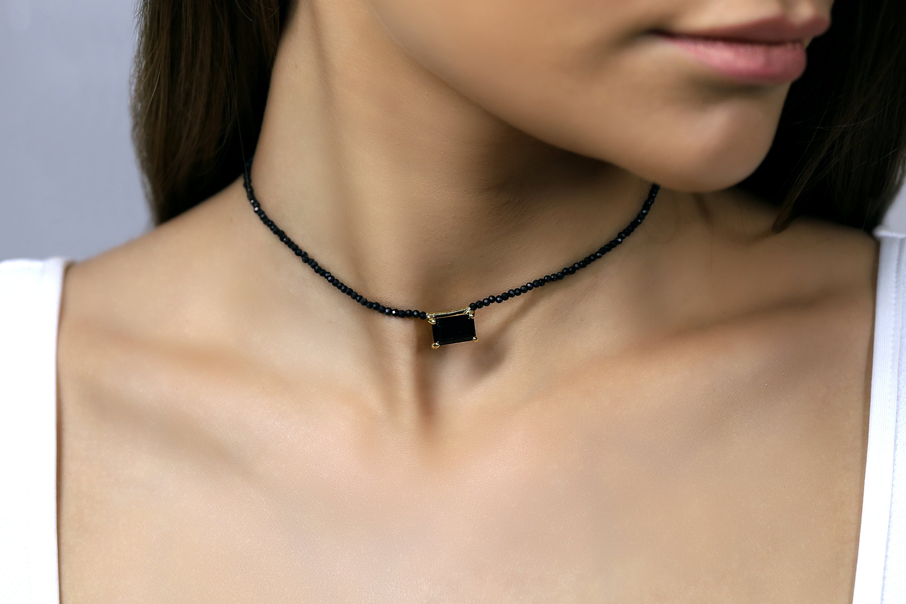 Spinel & Black Onyx Rectangle Pendant Gold Necklace necklaces Anemone Unique