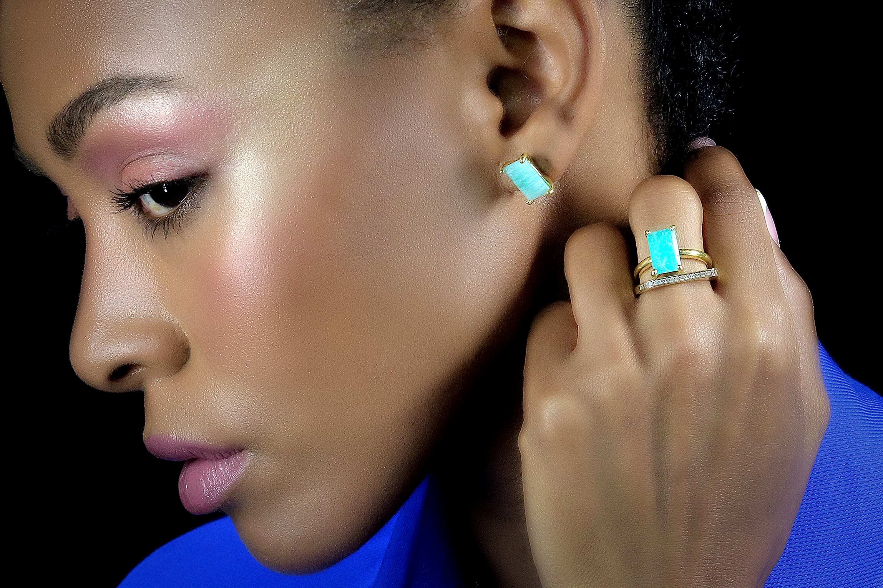 Gold Studs Simple Amazonite Earrings Earrings Anemone Unique