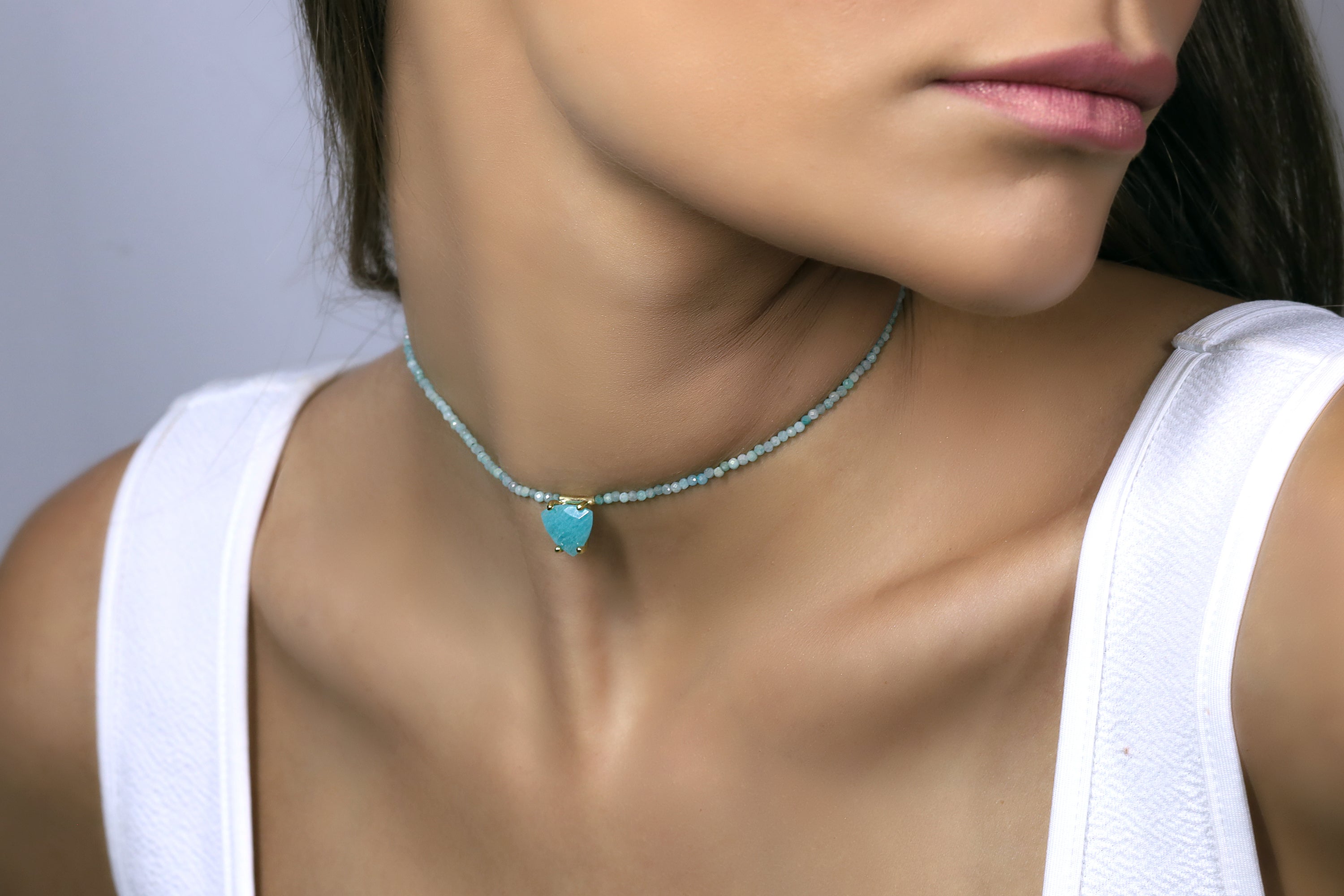 Amazonite Trillion Cut Pendant Gold Necklace necklaces Anemone Unique