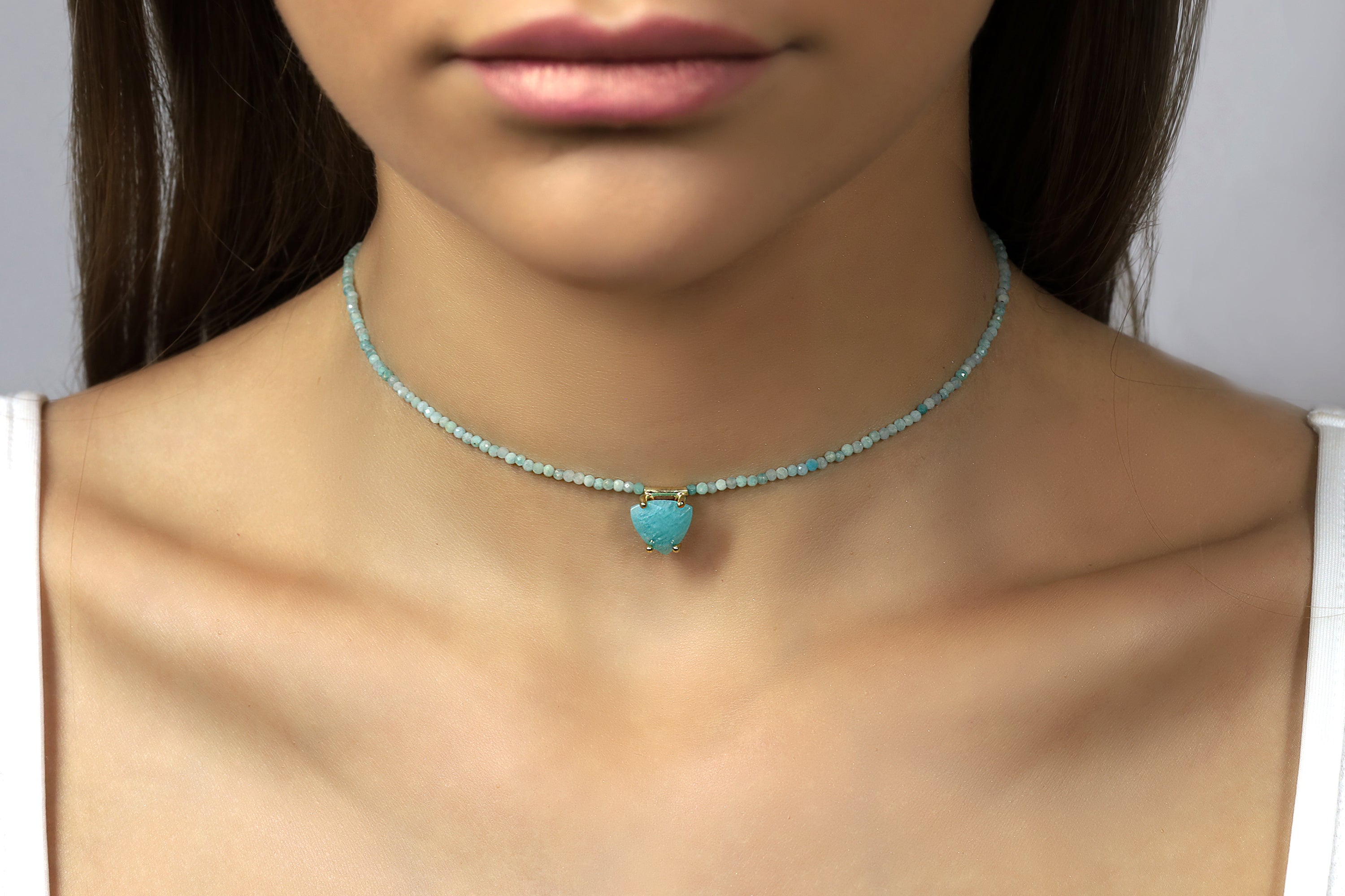 Amazonite Trillion Cut Pendant Gold Necklace necklaces Anemone Unique