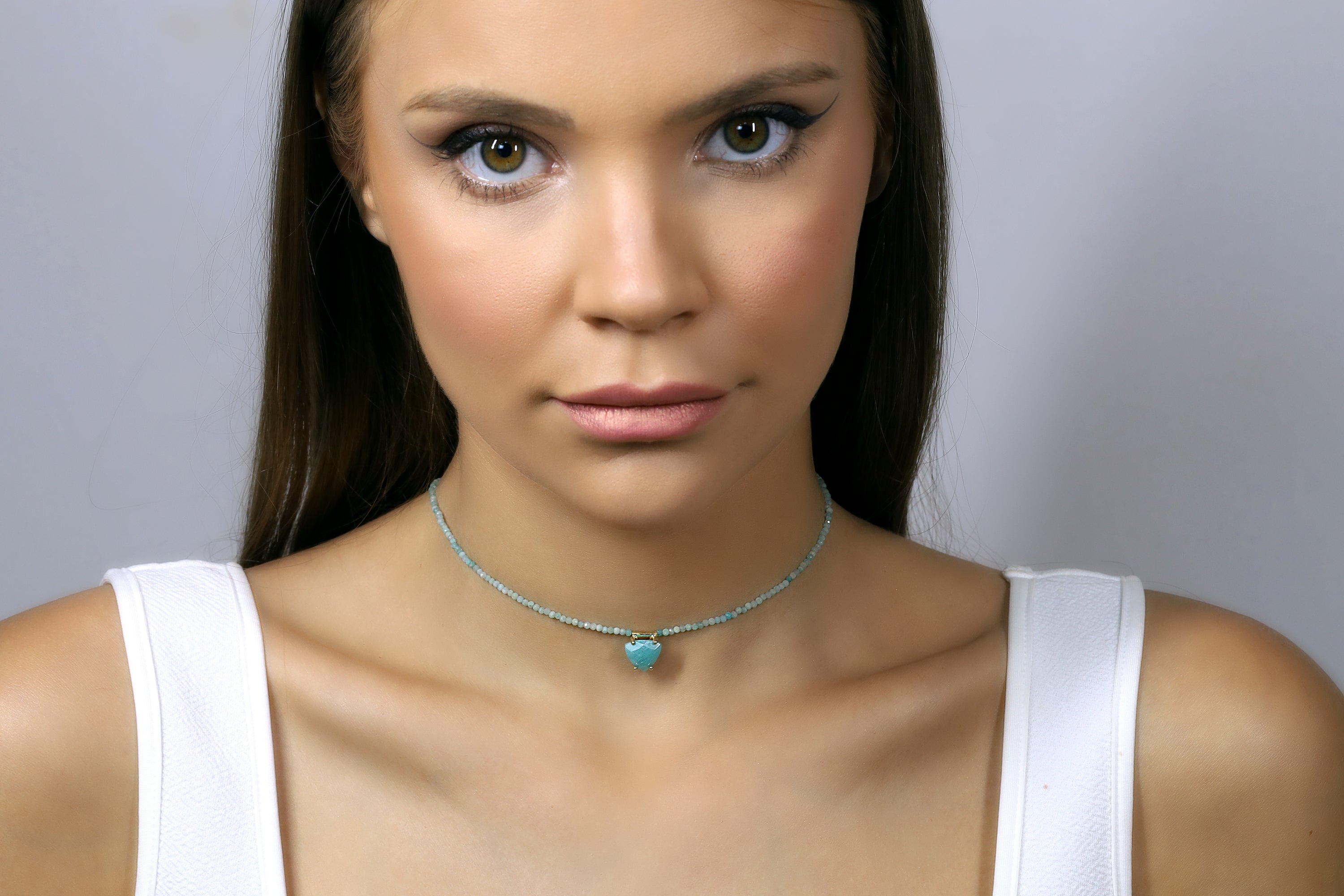 Amazonite Trillion Cut Pendant Gold Necklace necklaces Anemone Unique