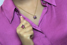 Square Rhodonite Pendant Necklace in Gold necklaces Anemone Unique