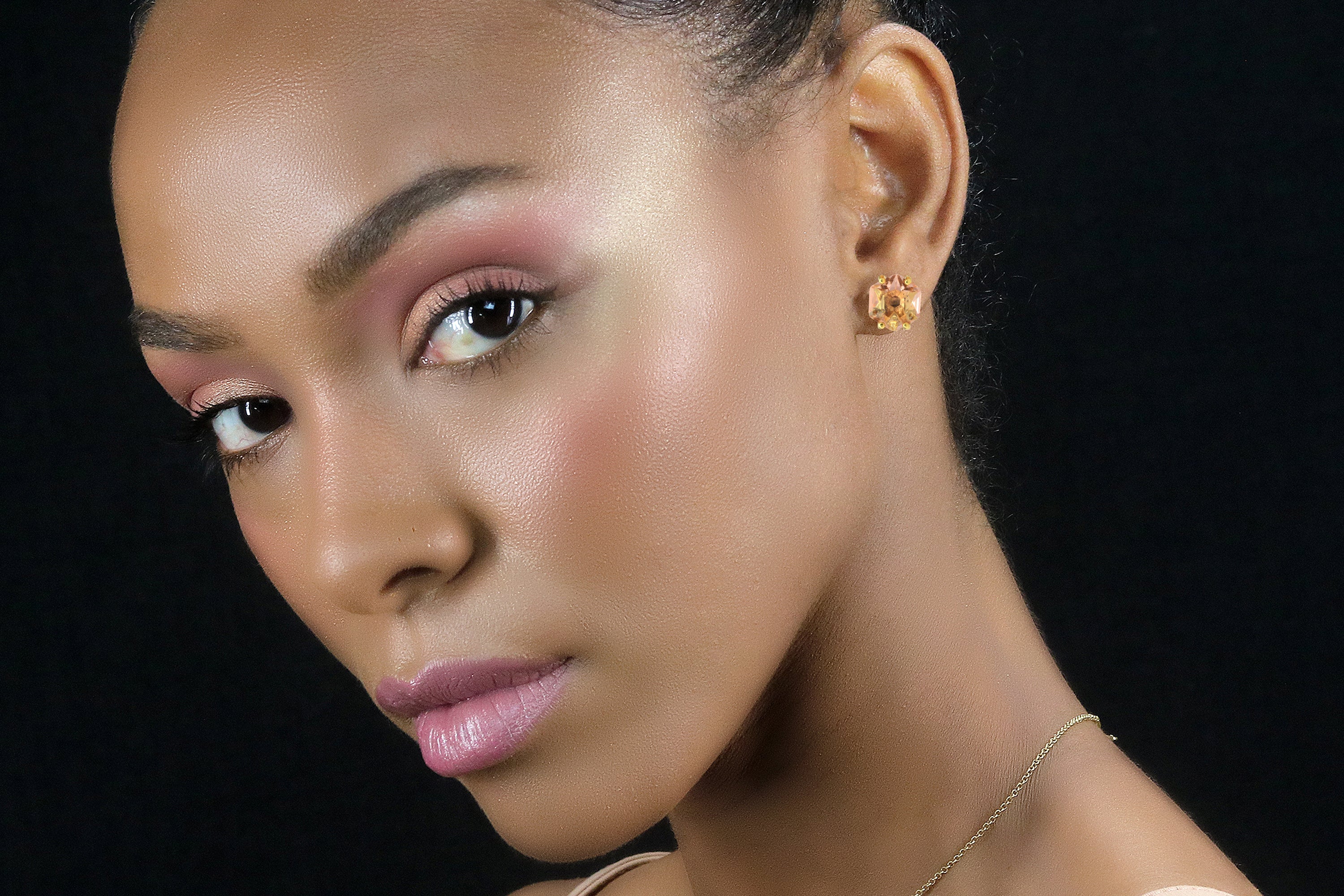 14k Gold Morganite Hexagon Cut Stud Earrings Earrings Anemone Unique