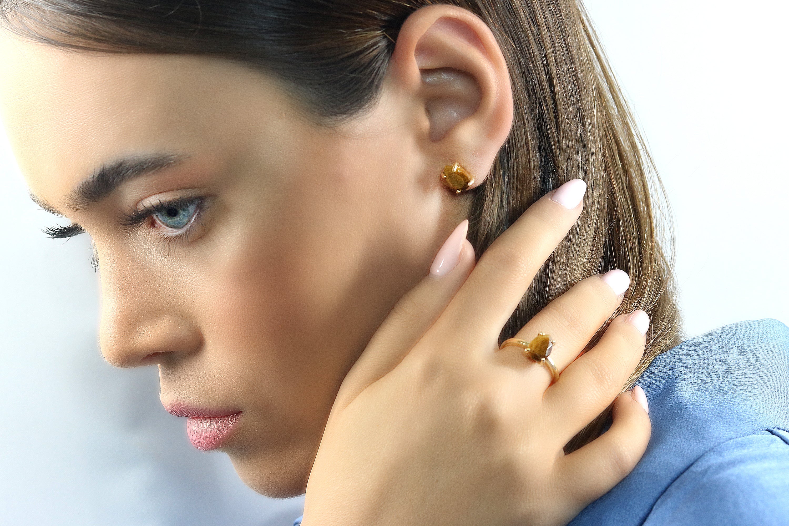 Dainty Tiger Eye Earrings in Gold Earrings Anemone Unique