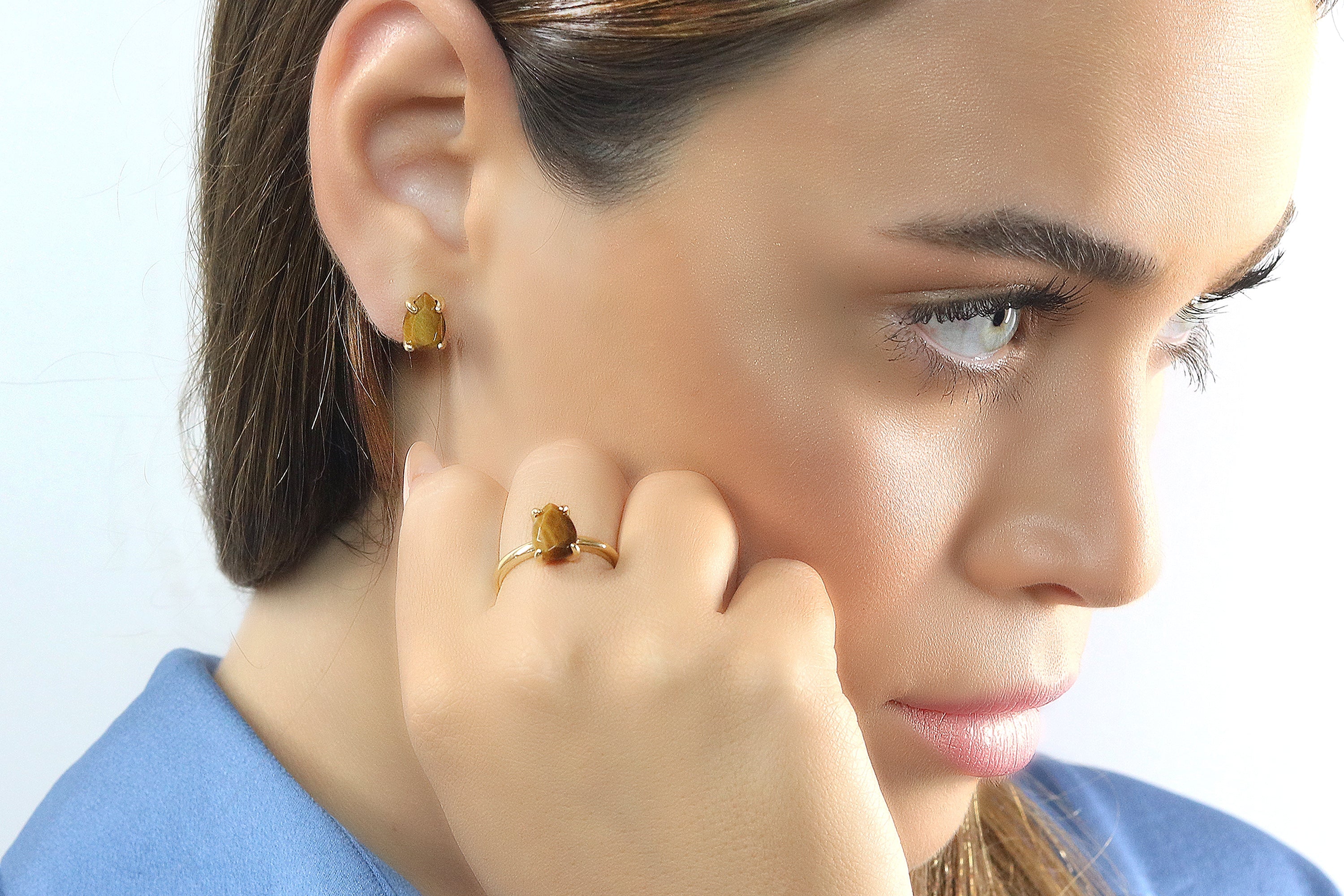 Dainty Tiger Eye Earrings in Gold Earrings Anemone Unique