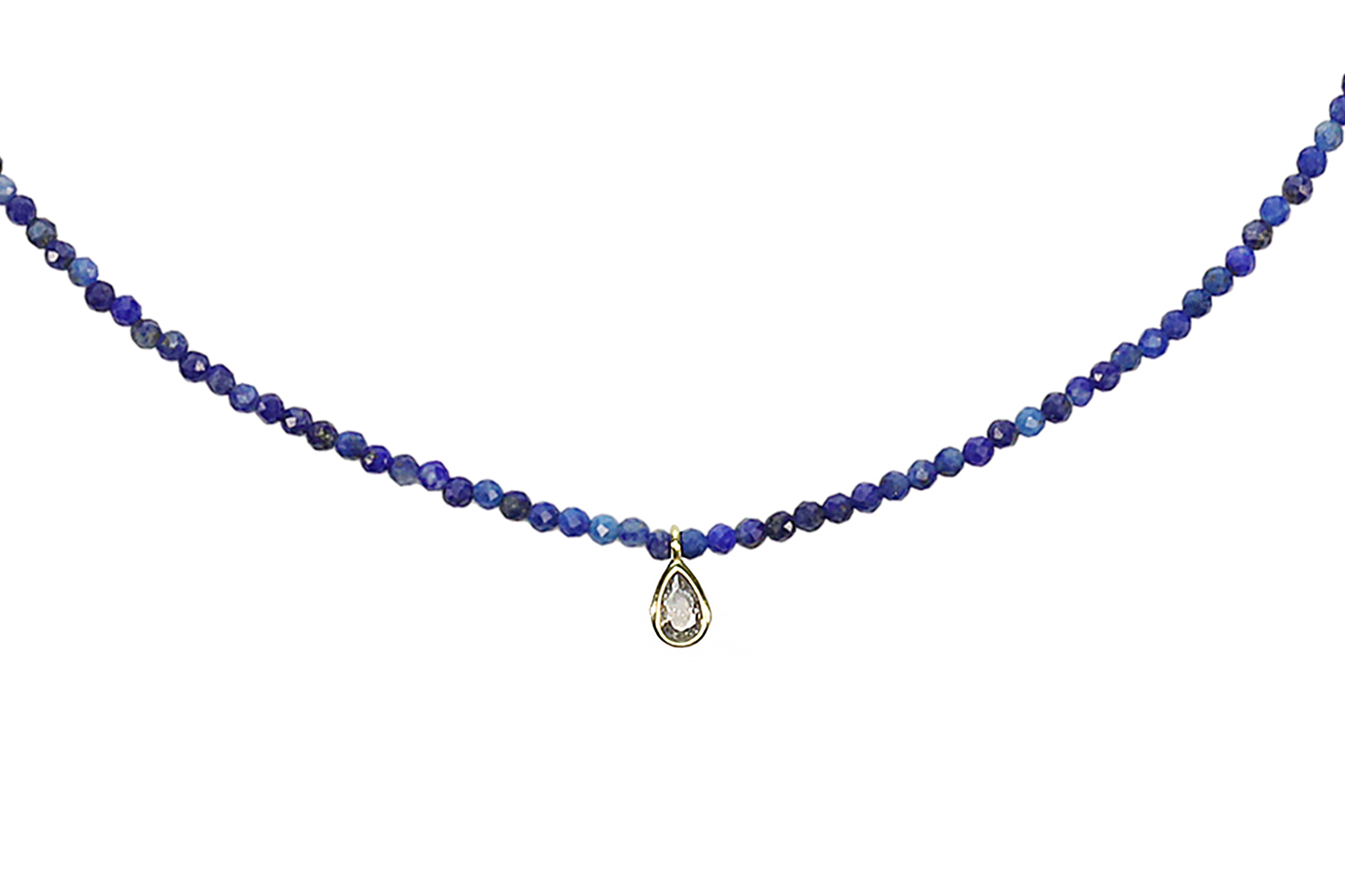 Dainty Cubic Zirconia Charm Necklace with Lapis Lazuli Beads necklaces Anemone Unique