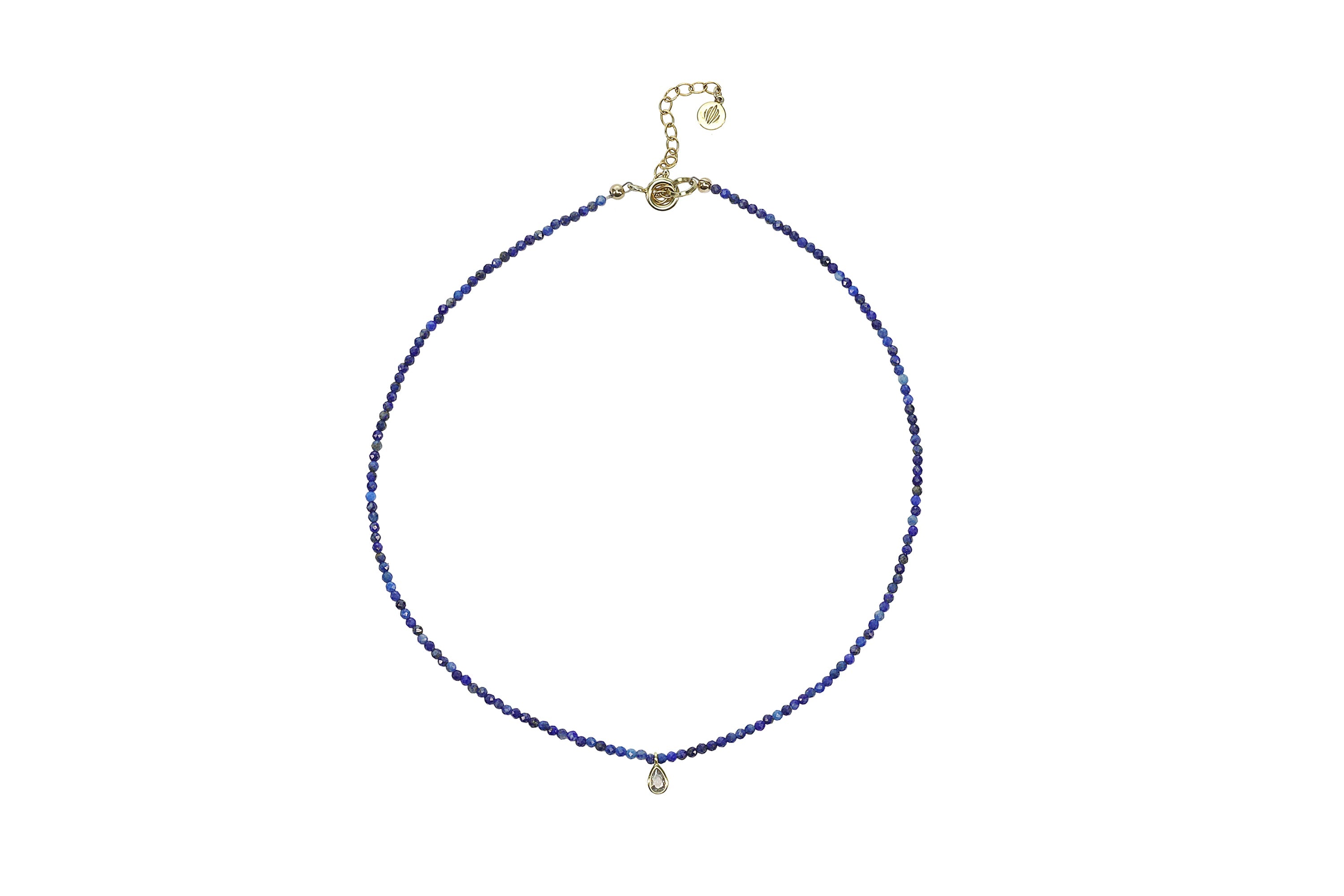 Dainty Cubic Zirconia Charm Necklace with Lapis Lazuli Beads necklaces Anemone Unique