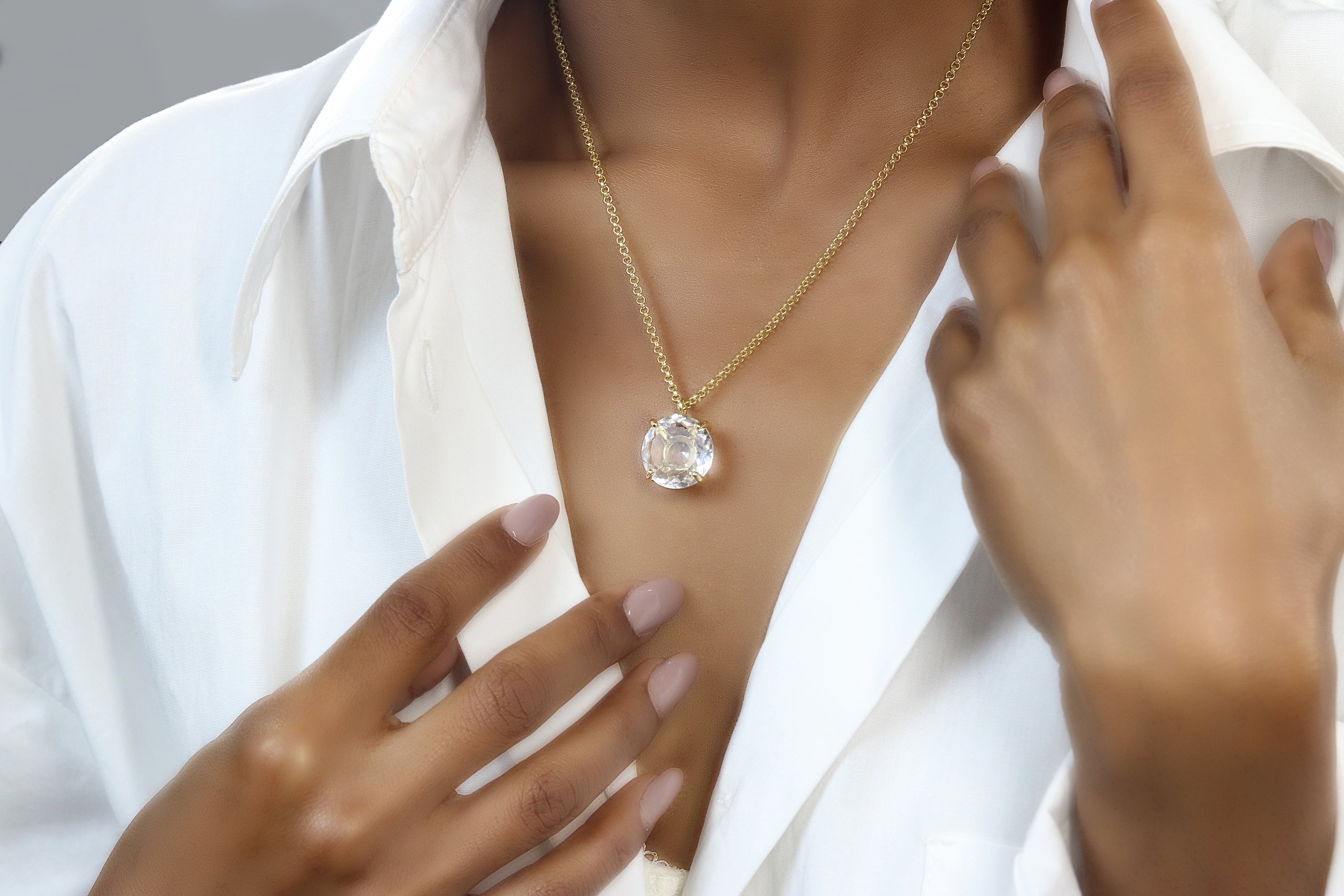 Lustrous Round Quartz Necklace necklaces Anemone Jewelry